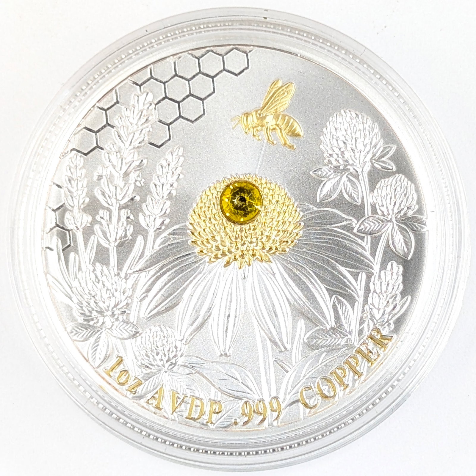 1 Ounce Fine .999 Copper Round - Bee Yourself - Silver and Gold Gilded - 2