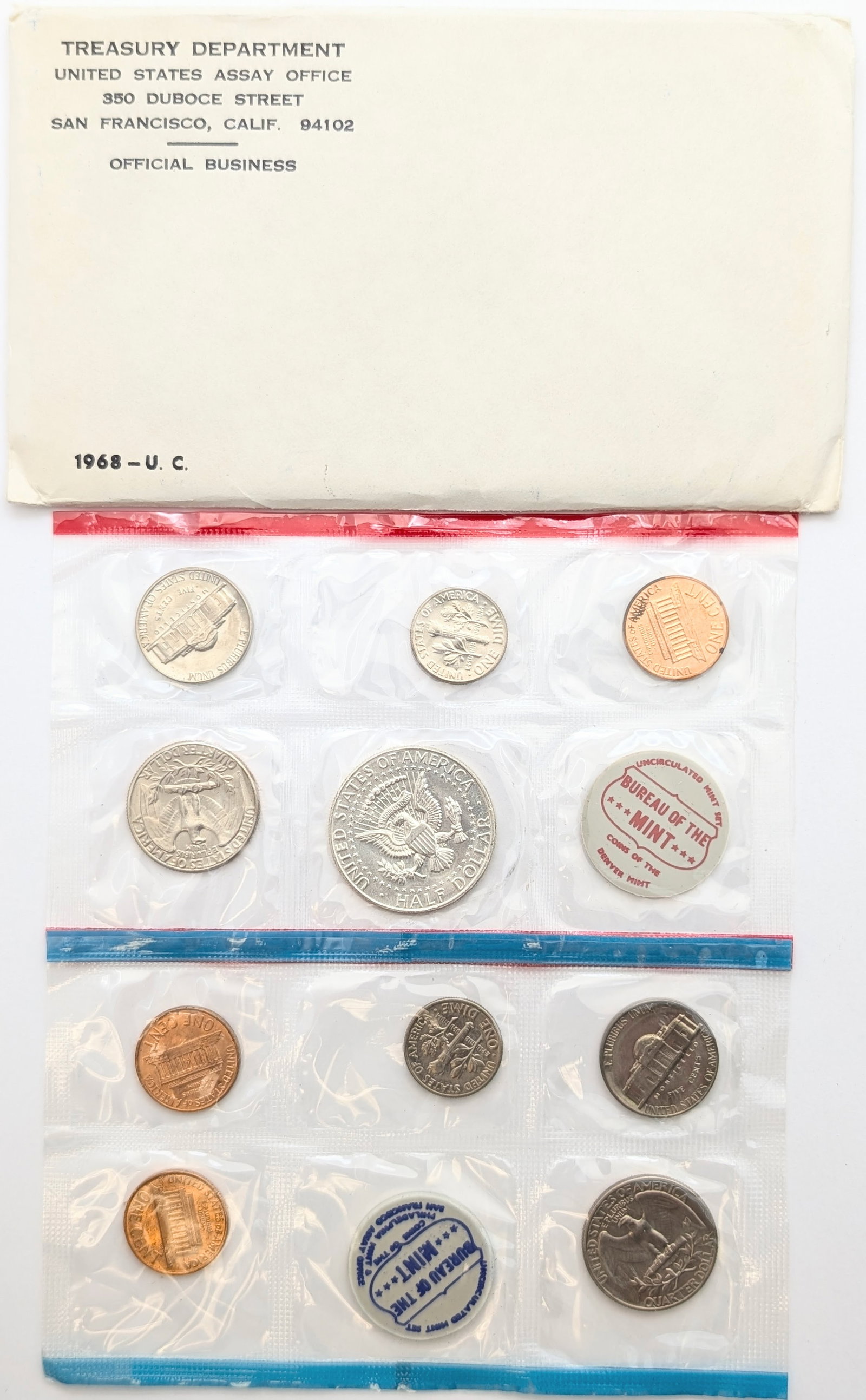 1968 US Mint Uncirculated Coin Set w/ Silver JFK Half - 2