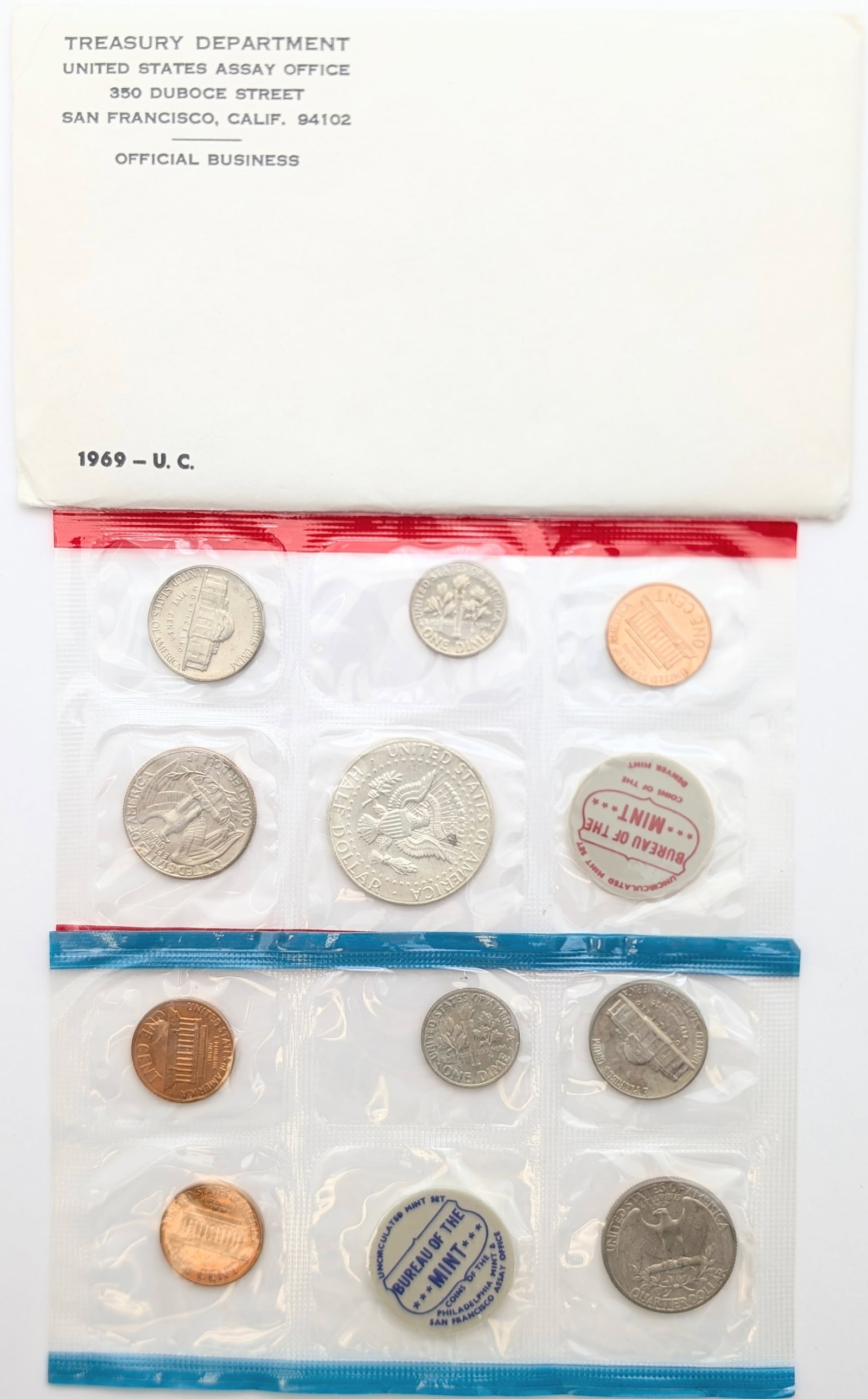 1969 US Mint Uncirculated Coin Set w/ Silver JFK Half - 2