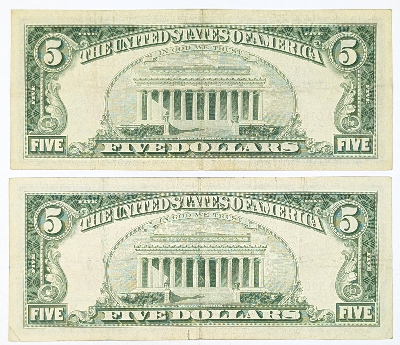 Lot of 2 - 1963 $5 Notes - Red Seals - 2