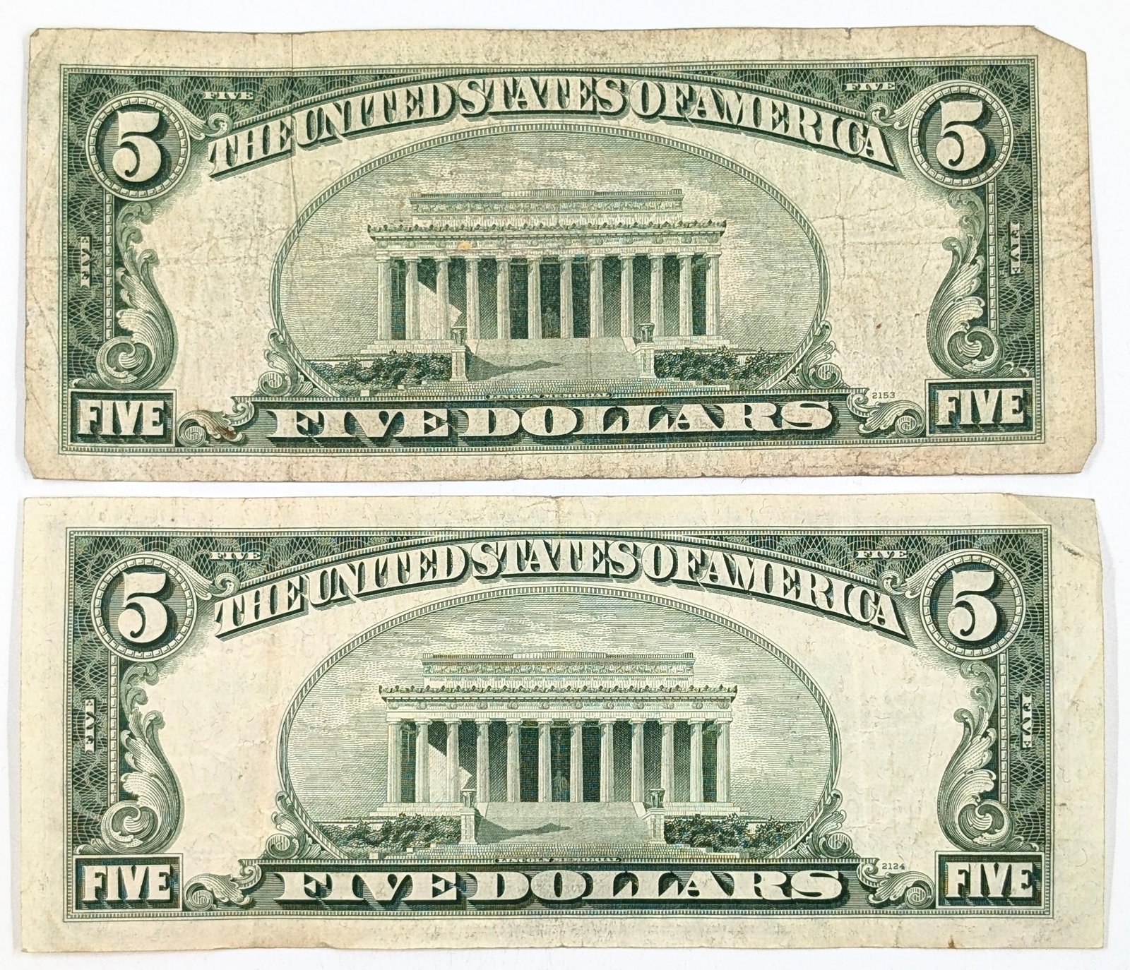 Lot of 2 - 1953 $5 Notes - Red Seals - 2