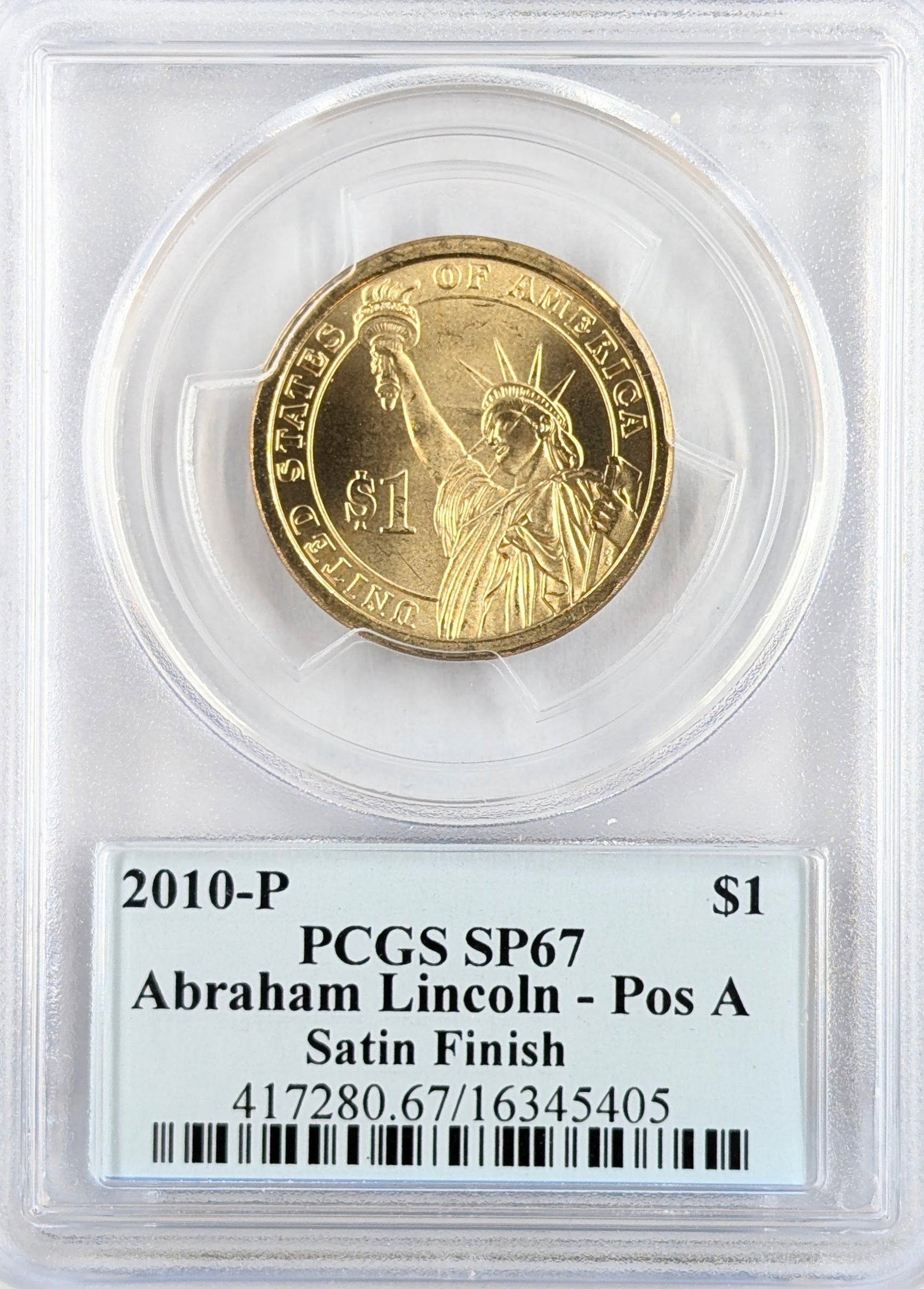 PCGS 2010-P SP67 Abraham Lincoln Satin FInish Presidential Dollar - 2