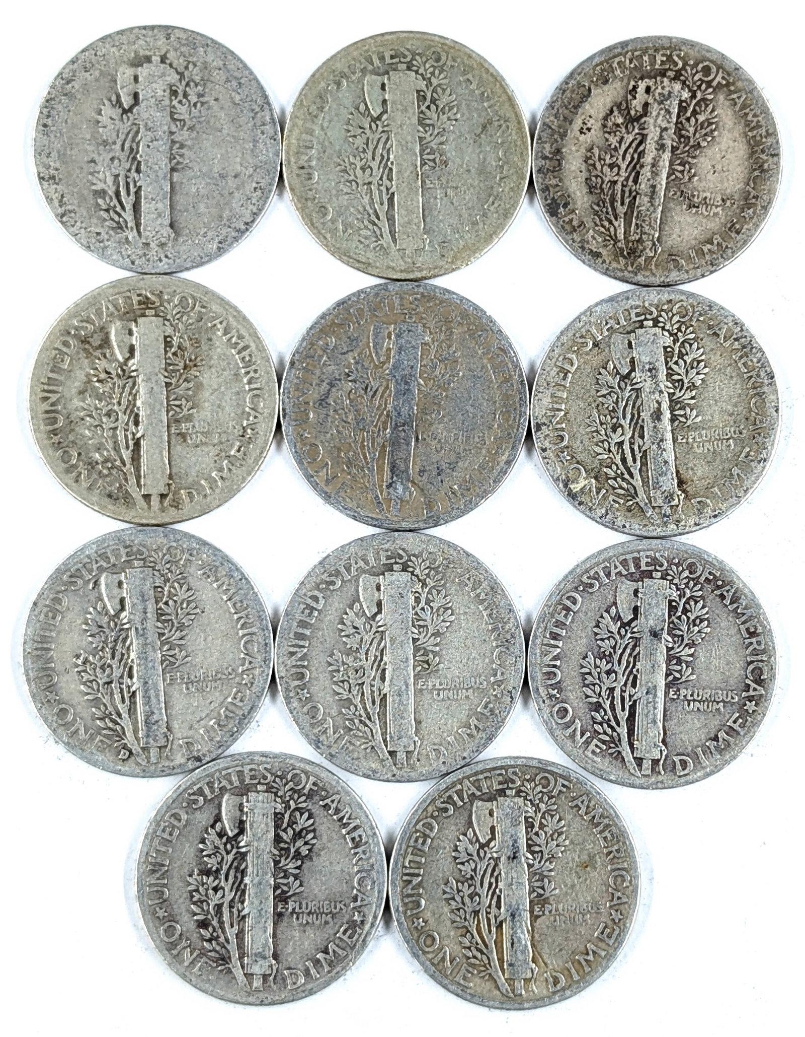 Lot of 11 Silver Mercury Dimes - 1920-1939 - 2