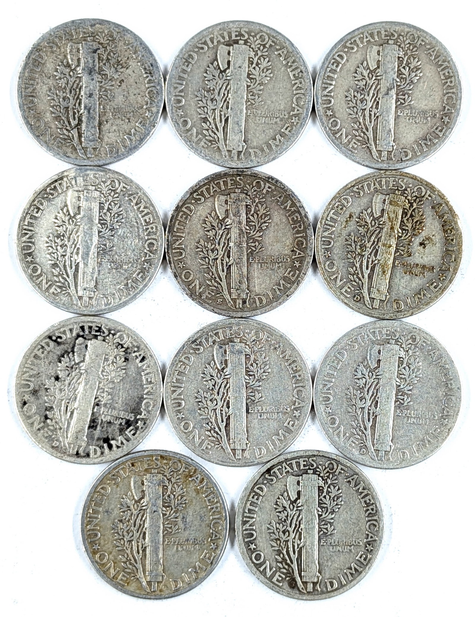 Lot of 11 Silver Mercury Dimes - 1936-1945 - 2