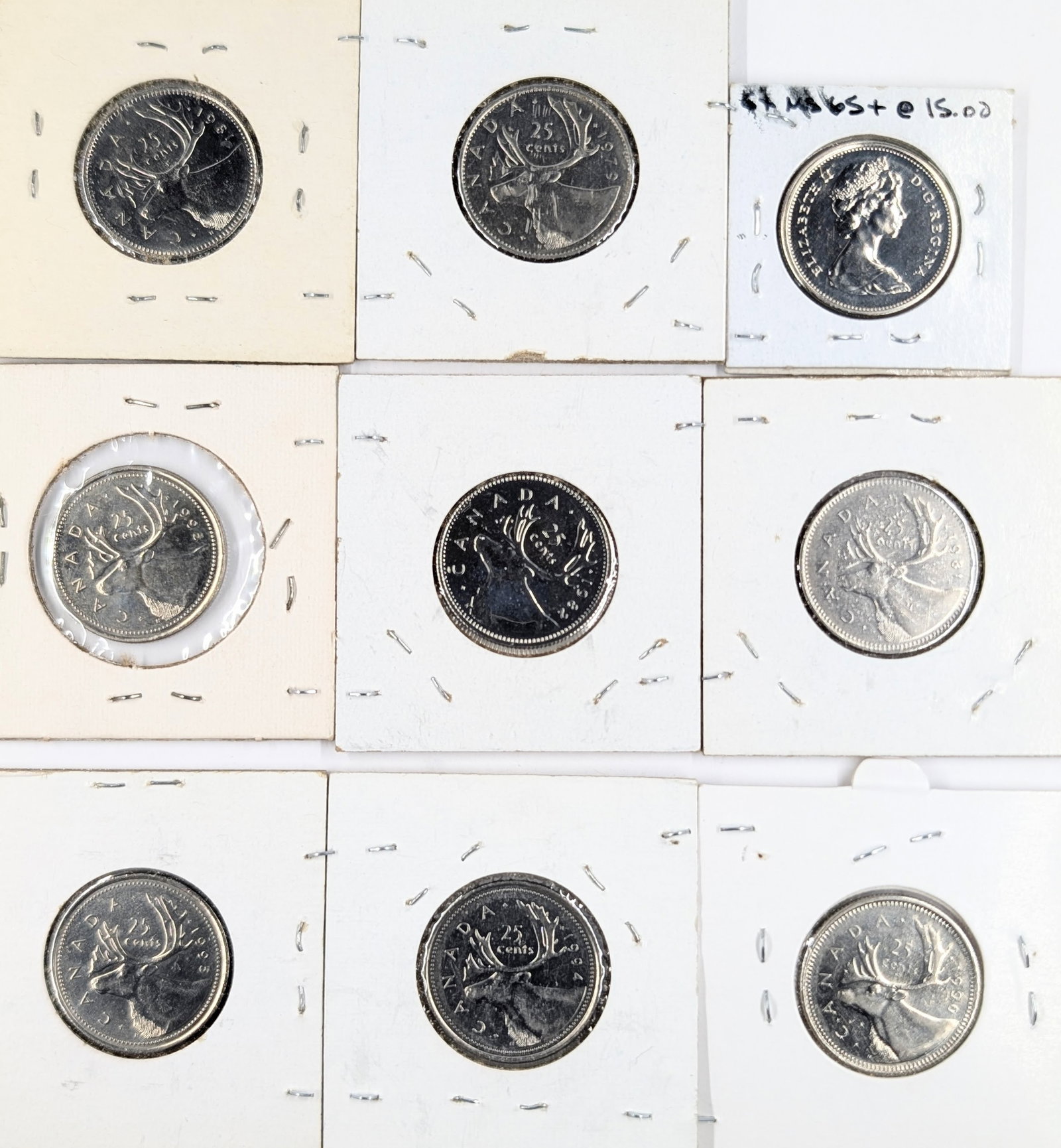 Lot of 9 Canadian Quarters - 1975-1995 - 2