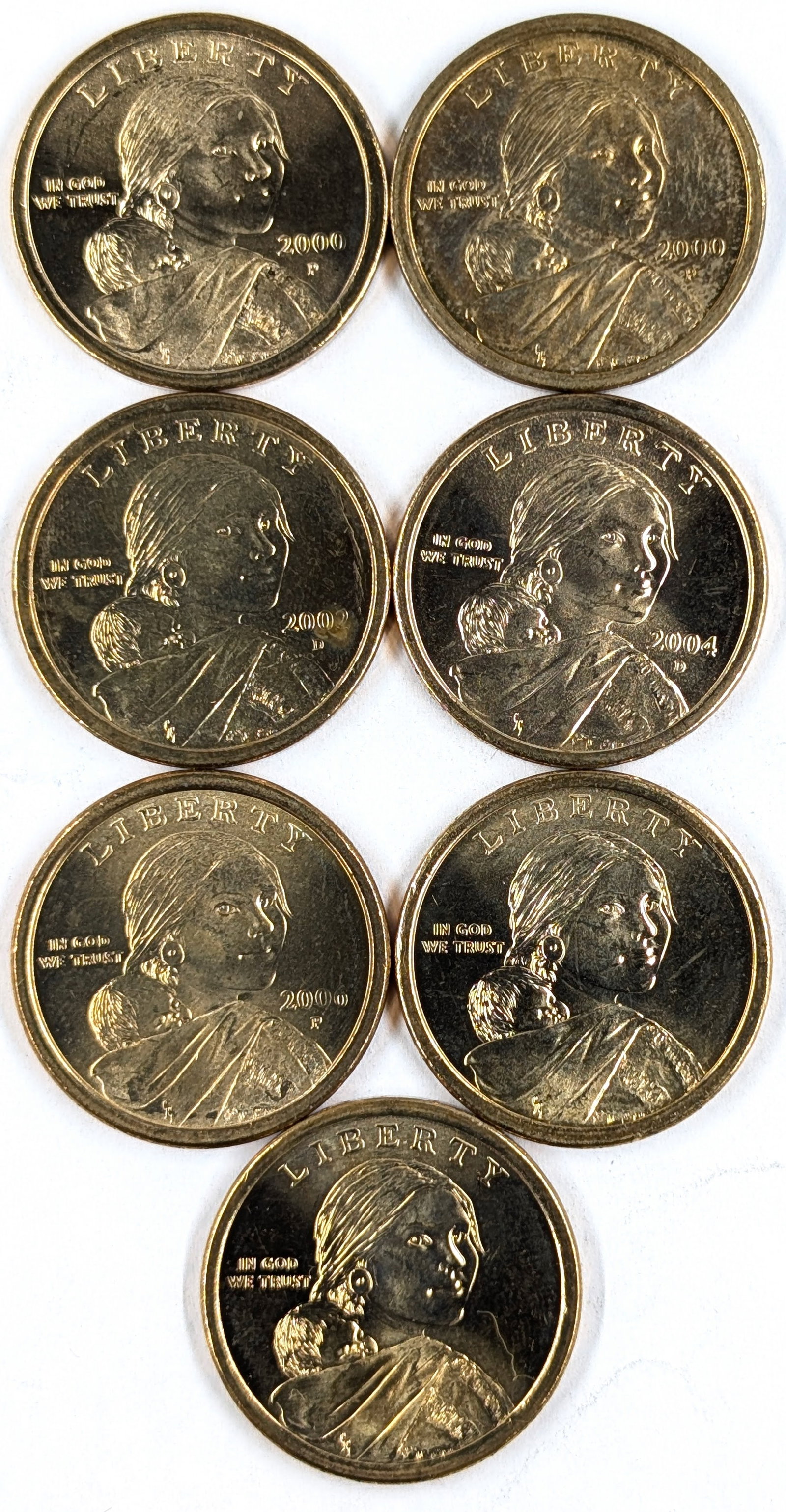Lot of 7 Sacagawea Dollars - 2000-2020 - Most Uncirculated: Coin