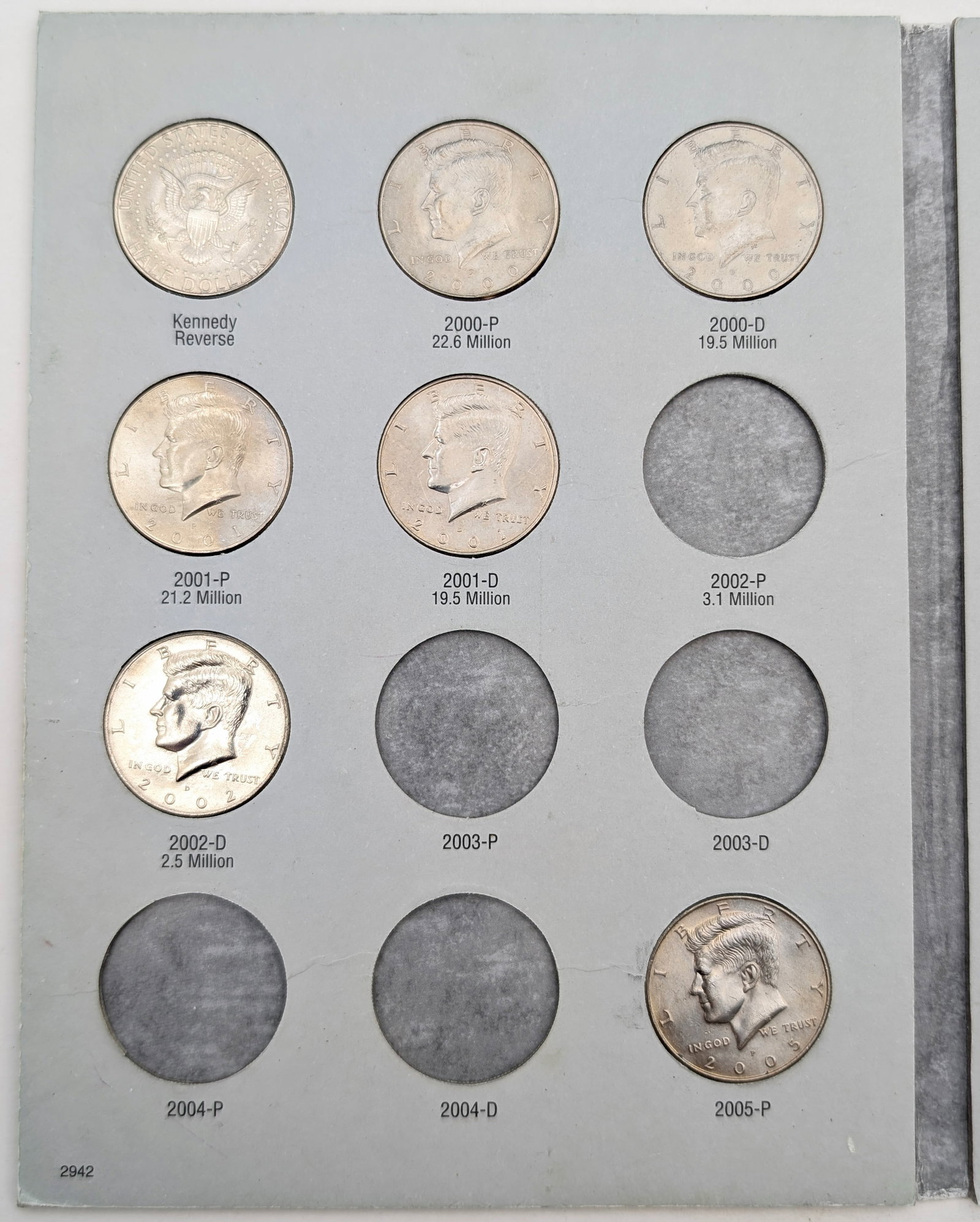 John F Kennedy Half Dollars 2000-2018 Book w/ 24 Coins - Some Uncirculated - 2