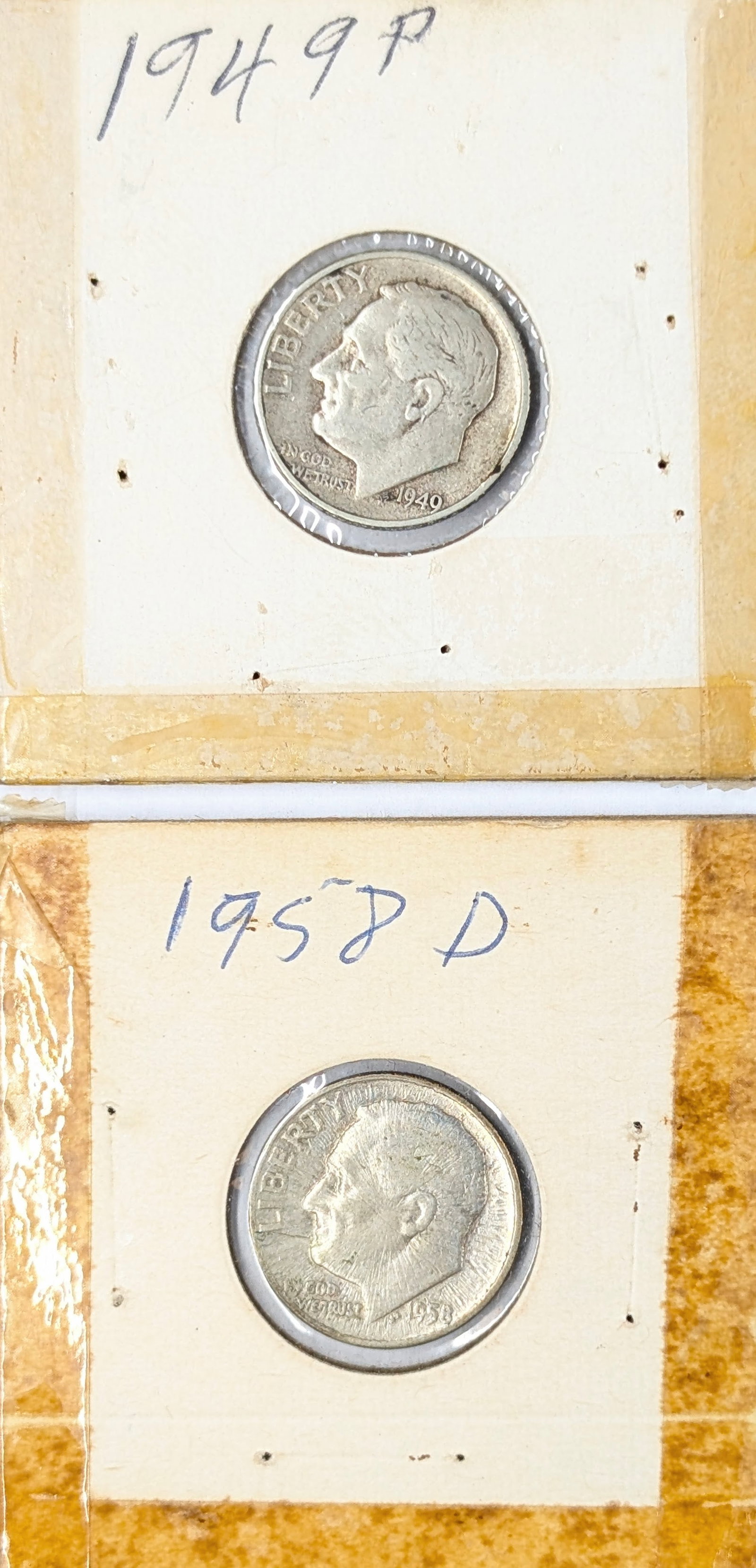 Lot of 2 Silver Roosevelt Dimes - 1949, 1958-D: Silver