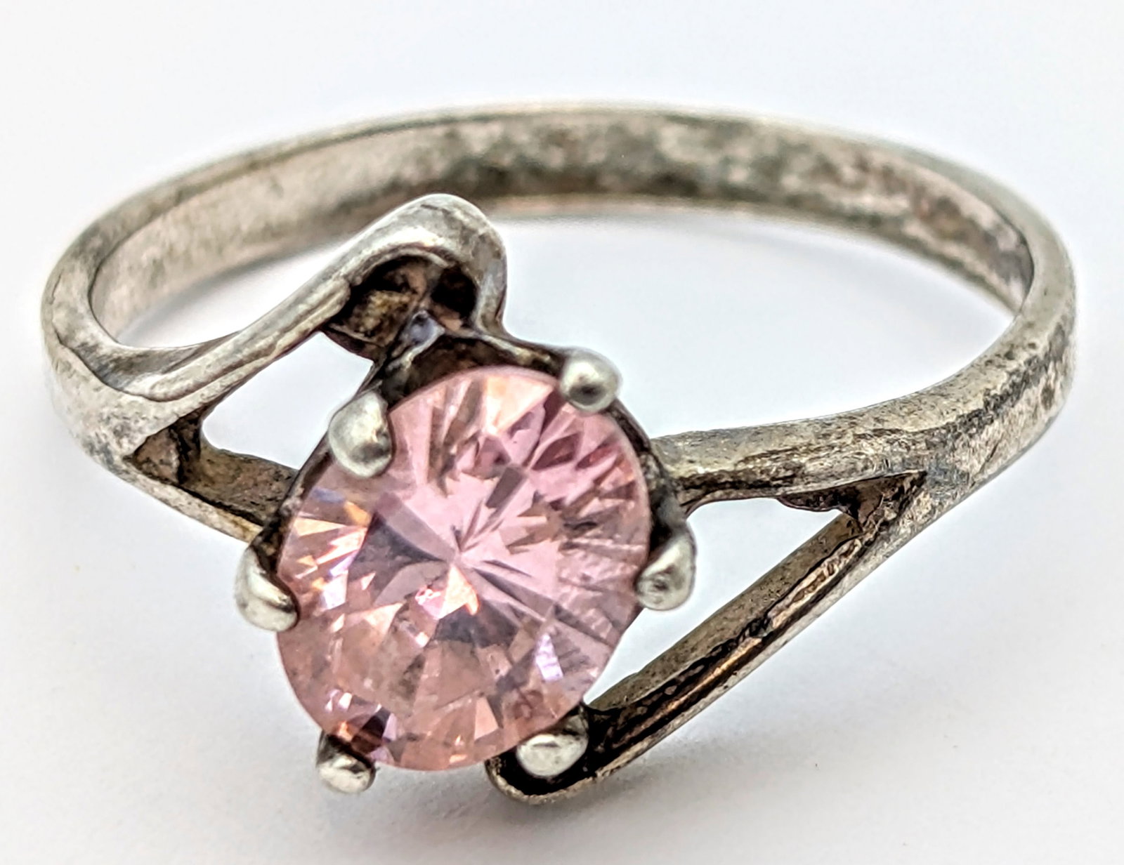 Vintage Sterling Silver Bypass Ring w/ Pink Stone (1 of 5)