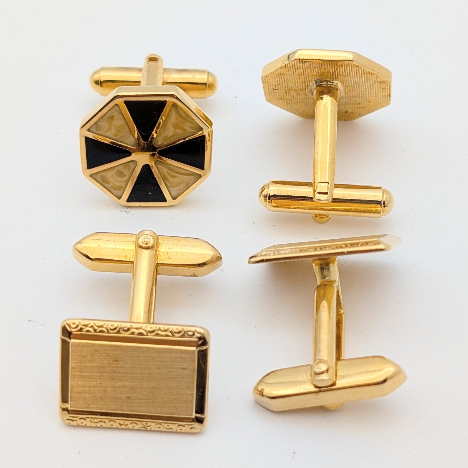 Lot of 4 Vintage Men Cufflinks- Gold Toned, Geomentrc, and Textured Designs - 3