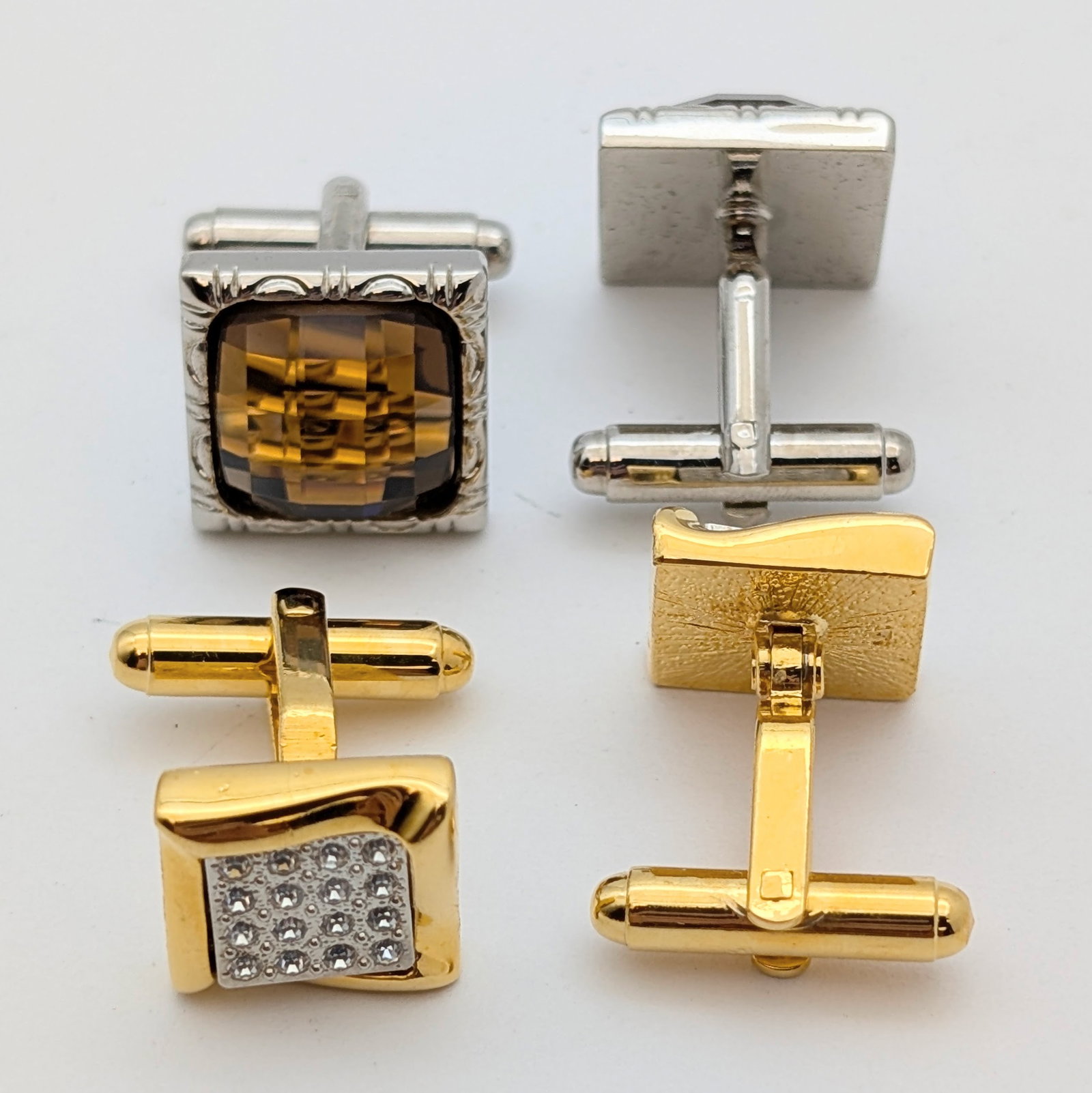 Lot of 4 Vintage Men Cufflinks- Gold Toned, Geomentrc, and Textured Designs - 4