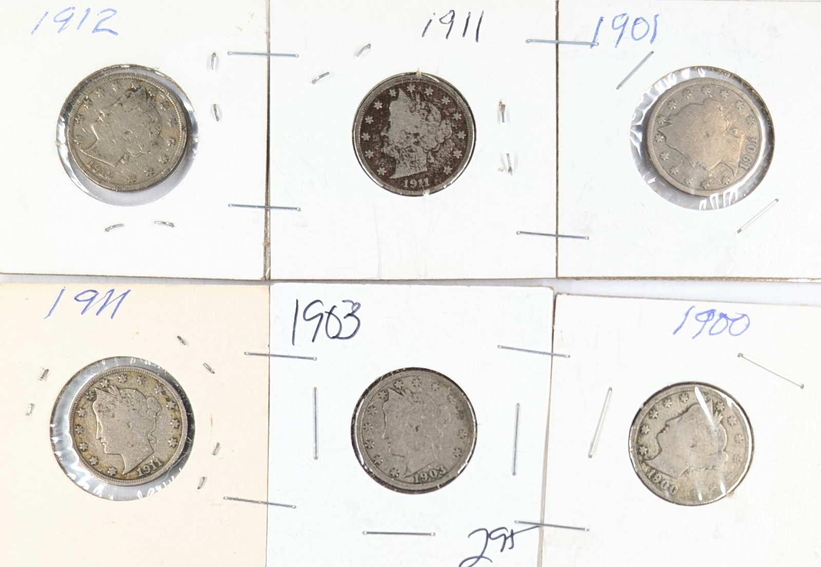 Lot of 6 Liberty V Nickels - 1900-1912: Coin