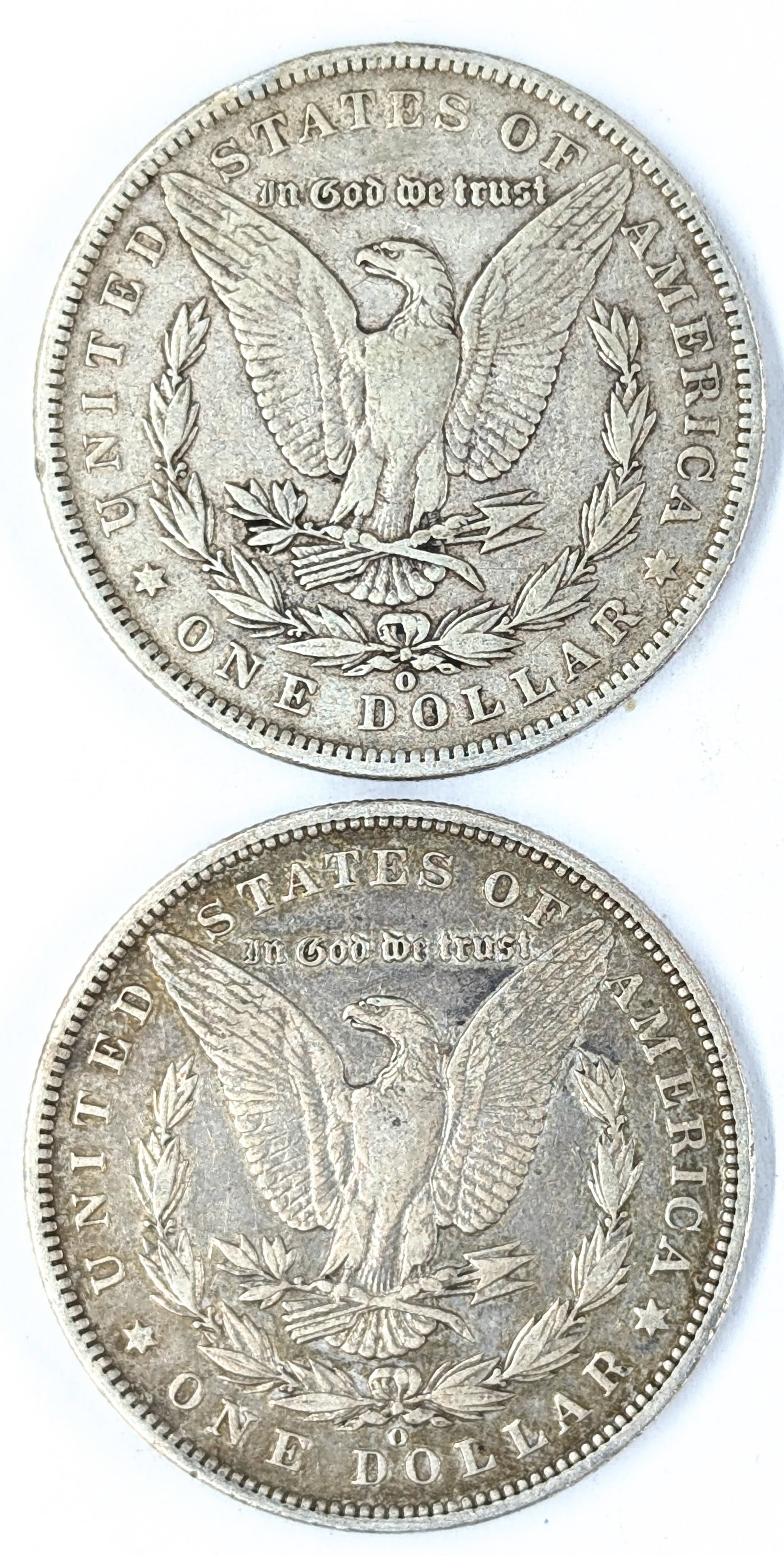 Lot of 2 Morgan Silver Dollars - 1888-O, 1889-O - 2