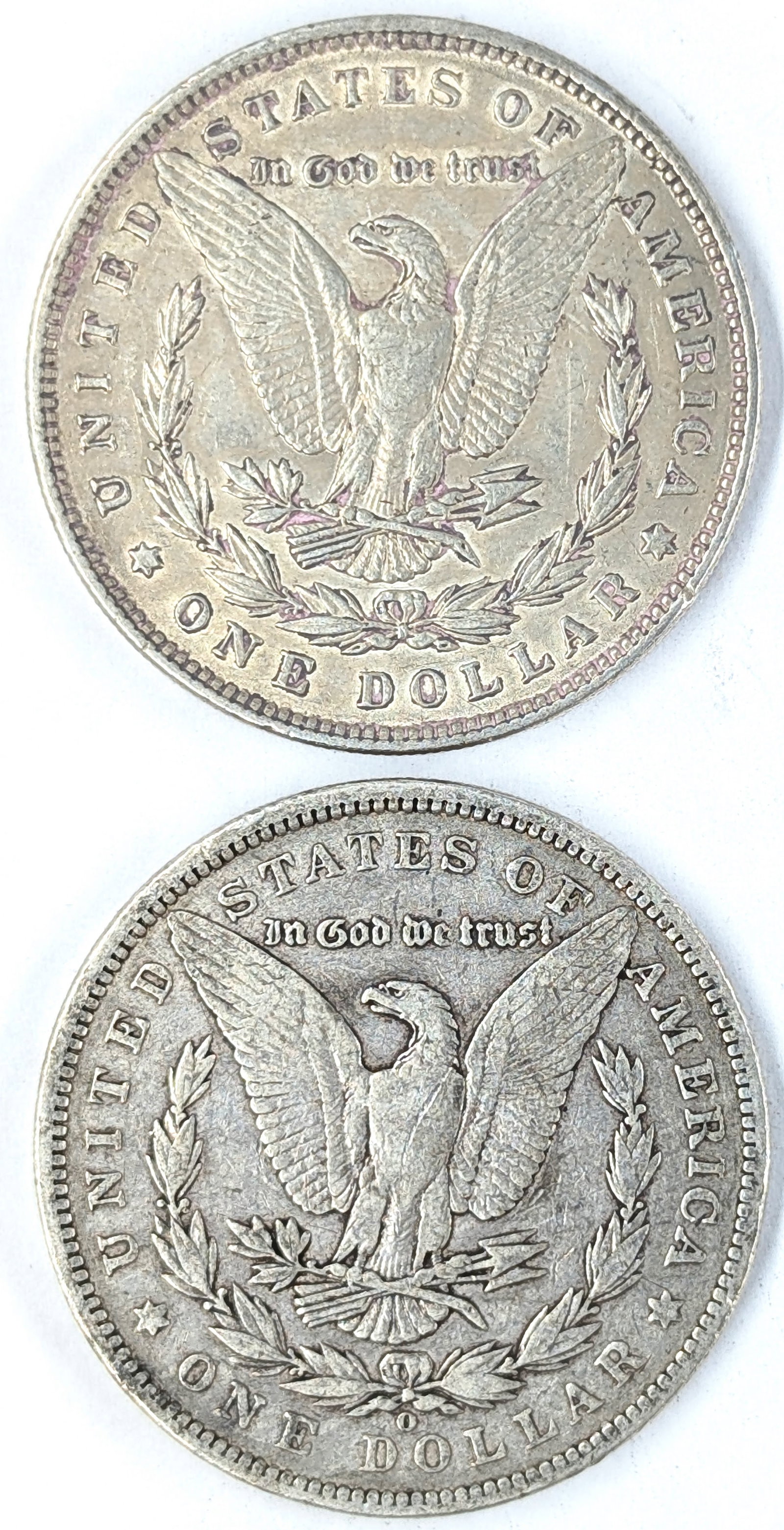 Lot of 2 Morgan Silver Dollars - 1896, 1897-O - 2