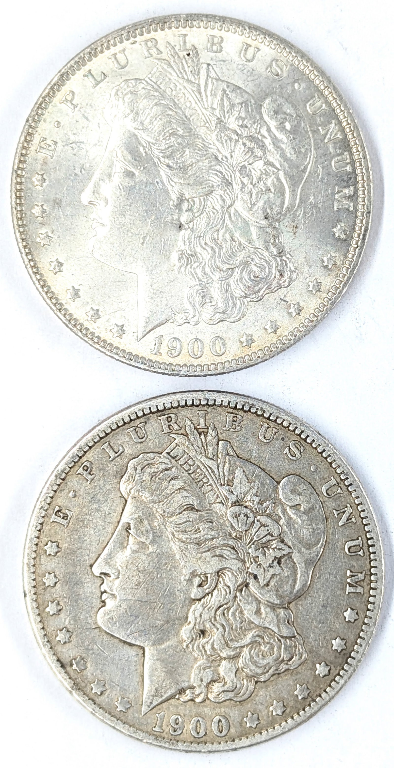 Lot of 2 Morgan Silver Dollars - 1900 P/O: Silver