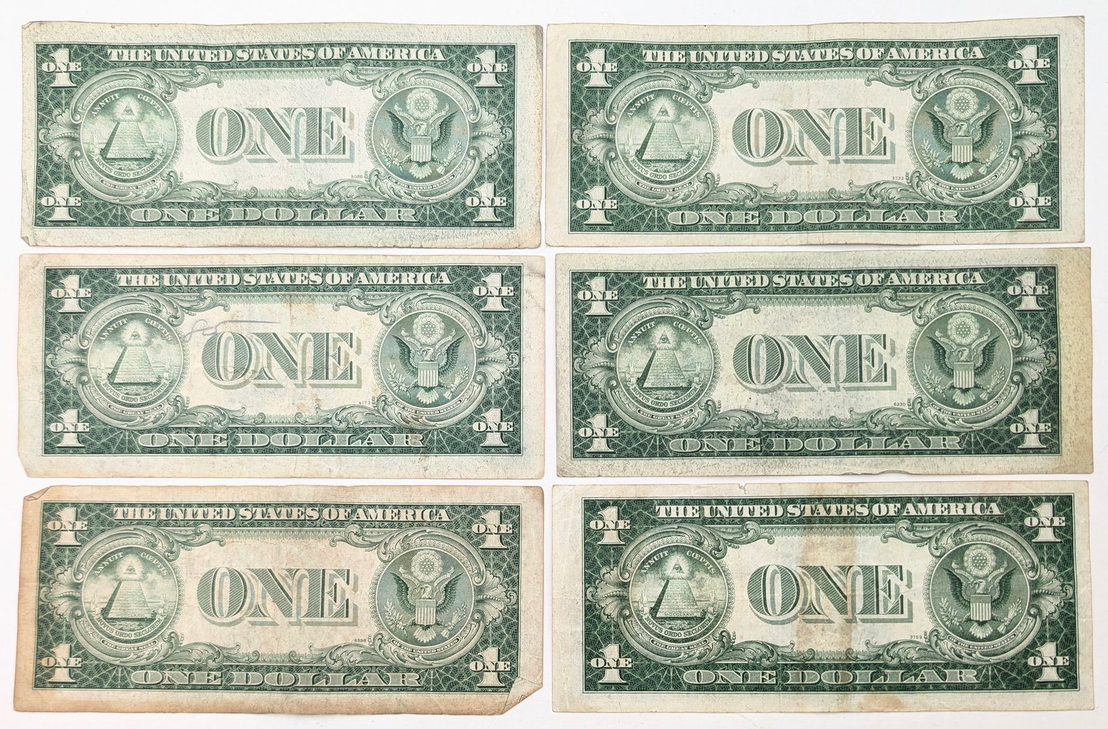 Lot of 6 1935 A-F $1 Notes - Silver Certificates - 2