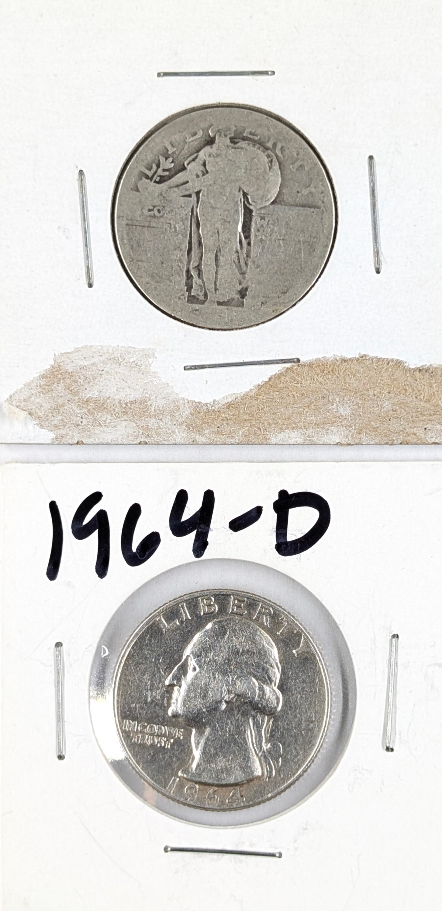 Lot of 2 Silver Quarters - No Date Standing Liberty & 1964-D Washington: Silver