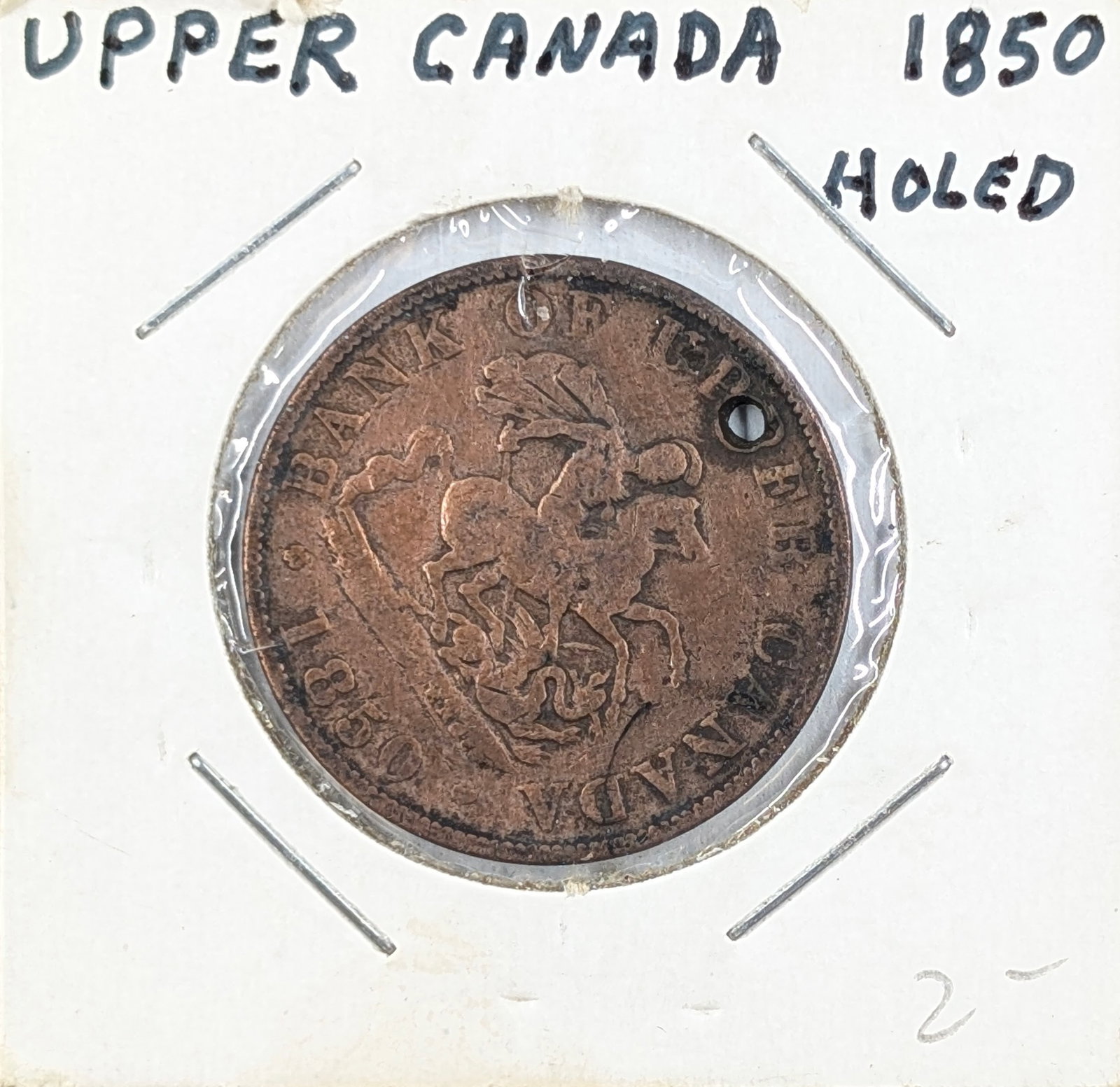 1850 Bank of Upper Canada 1/2 Penny: Holed
