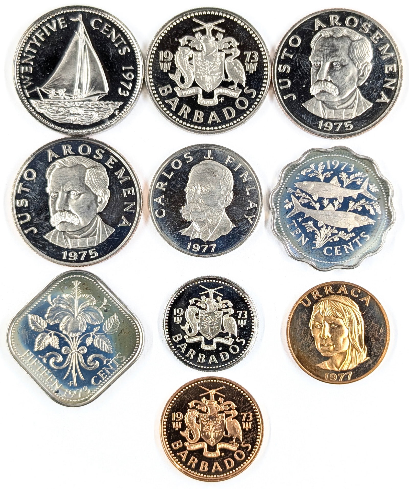Lot of 10 Proof Foreign Coins - Barbados, Panama, Bahamas, etc. (1 of 2)