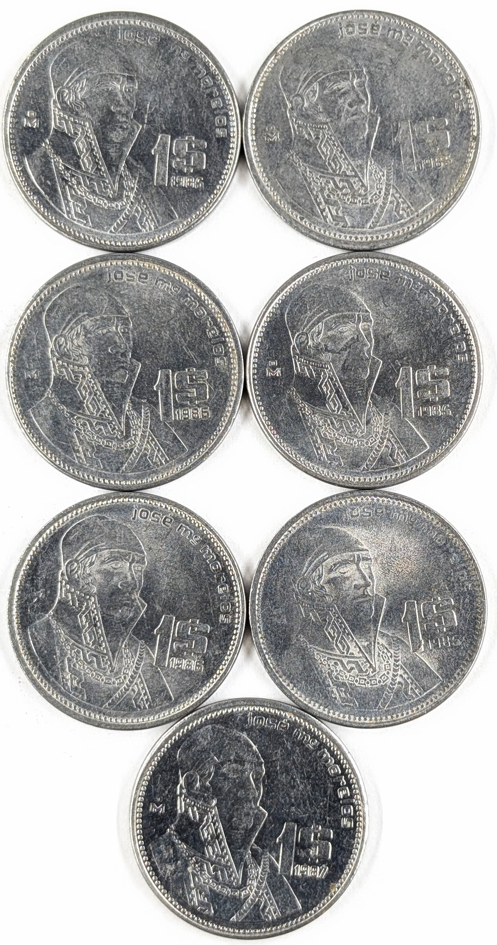 Lot of 7 Mexican $1 - 1986-1987: Coin
