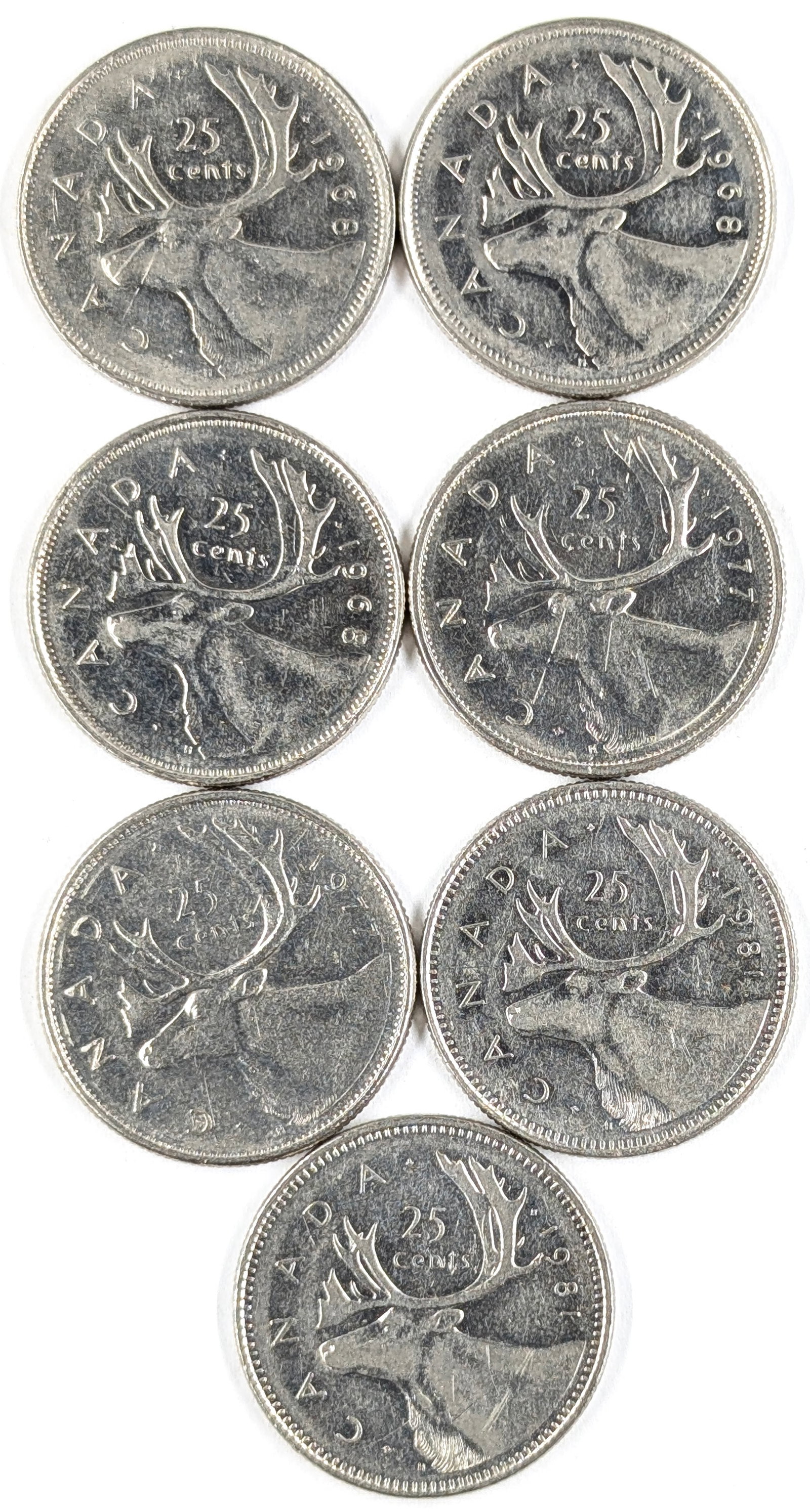 Lot of 7 Canadian Quarters - 1968-1981: Coin