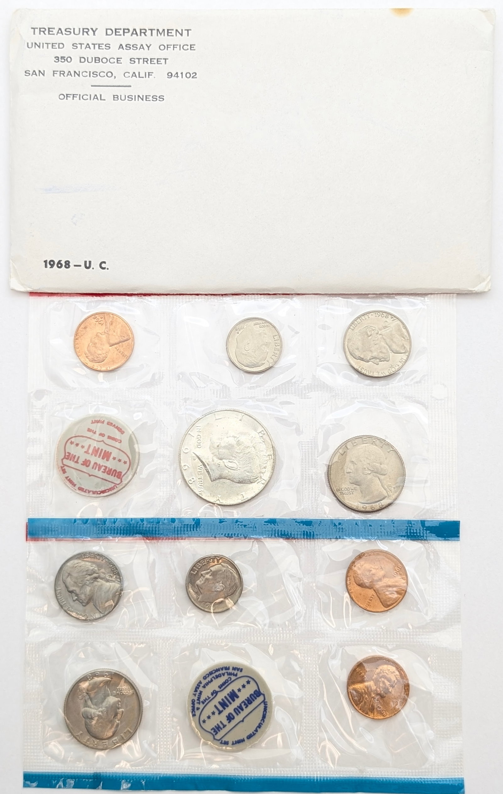 1968 US Mint Uncirculated Set w/ Silver JFK Half: 40% Silver