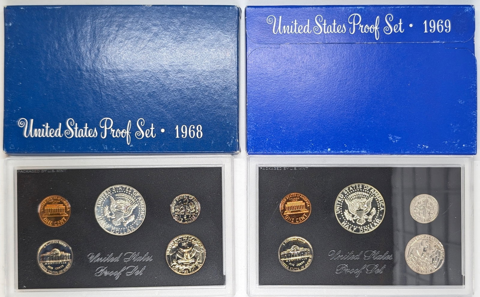 Lot of 2 US Mint Proof Sets w/ Silver JFK Halves - 1968, 1969 - 2