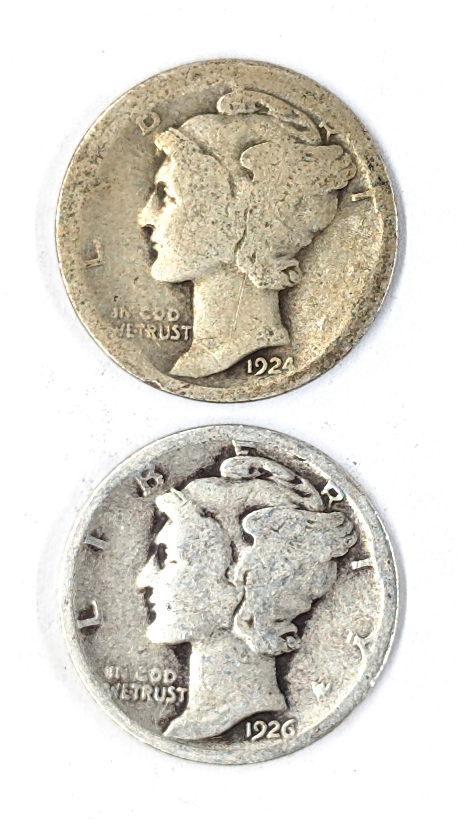 Lot of 2 Silver Mercury Dimes - 1924, 1926: Silver