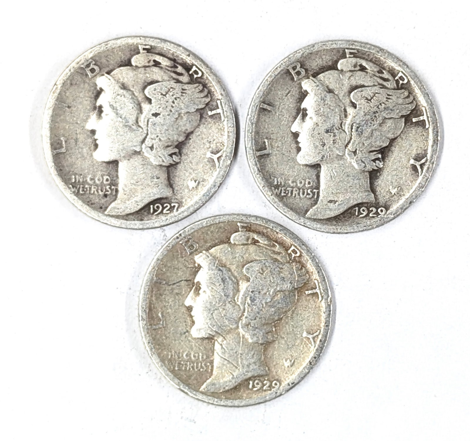 Lot of 3 Silver Mercury Dimes - 1927-1929: Silver