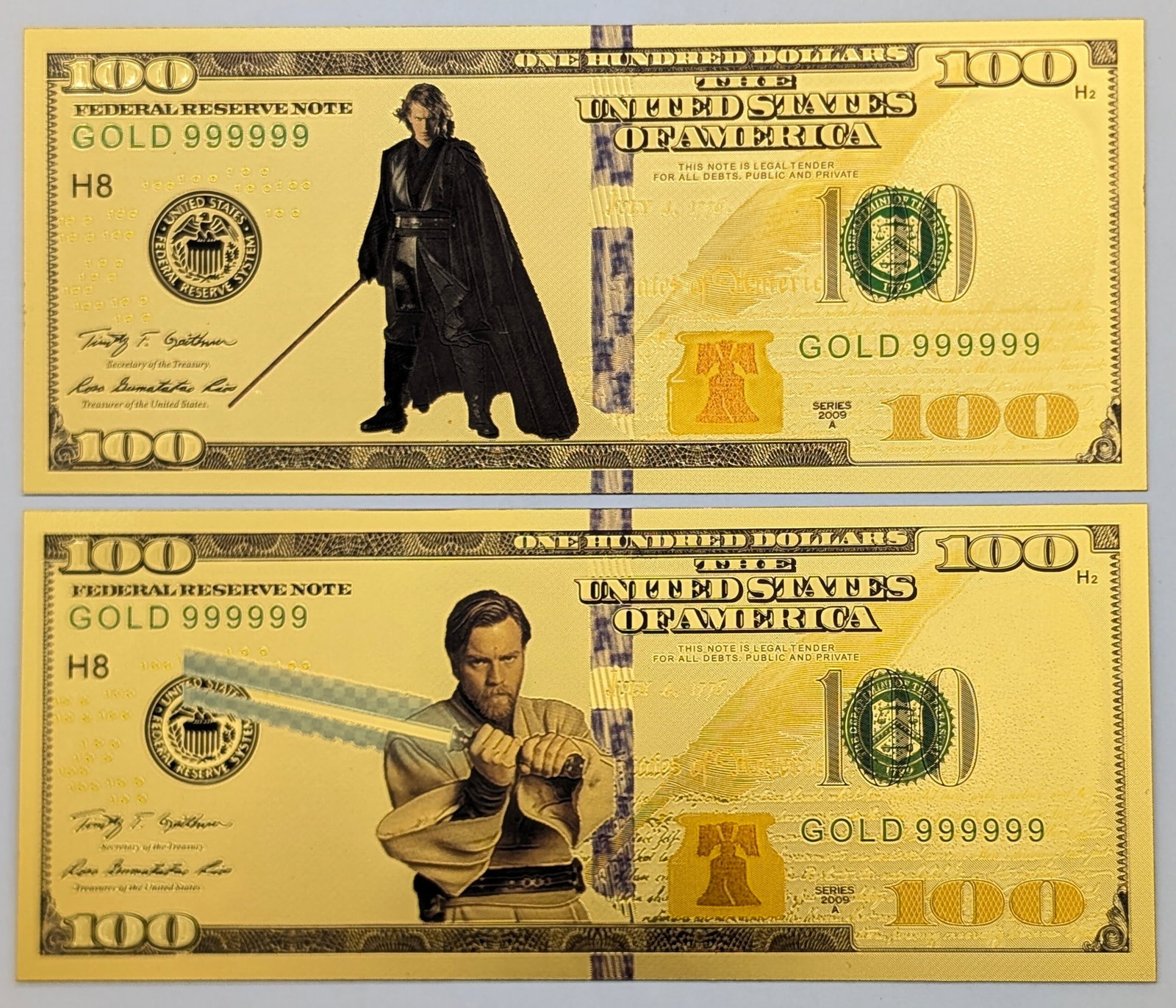 Lot of 2 Star Wars Gold foil $100 design: Gold foil