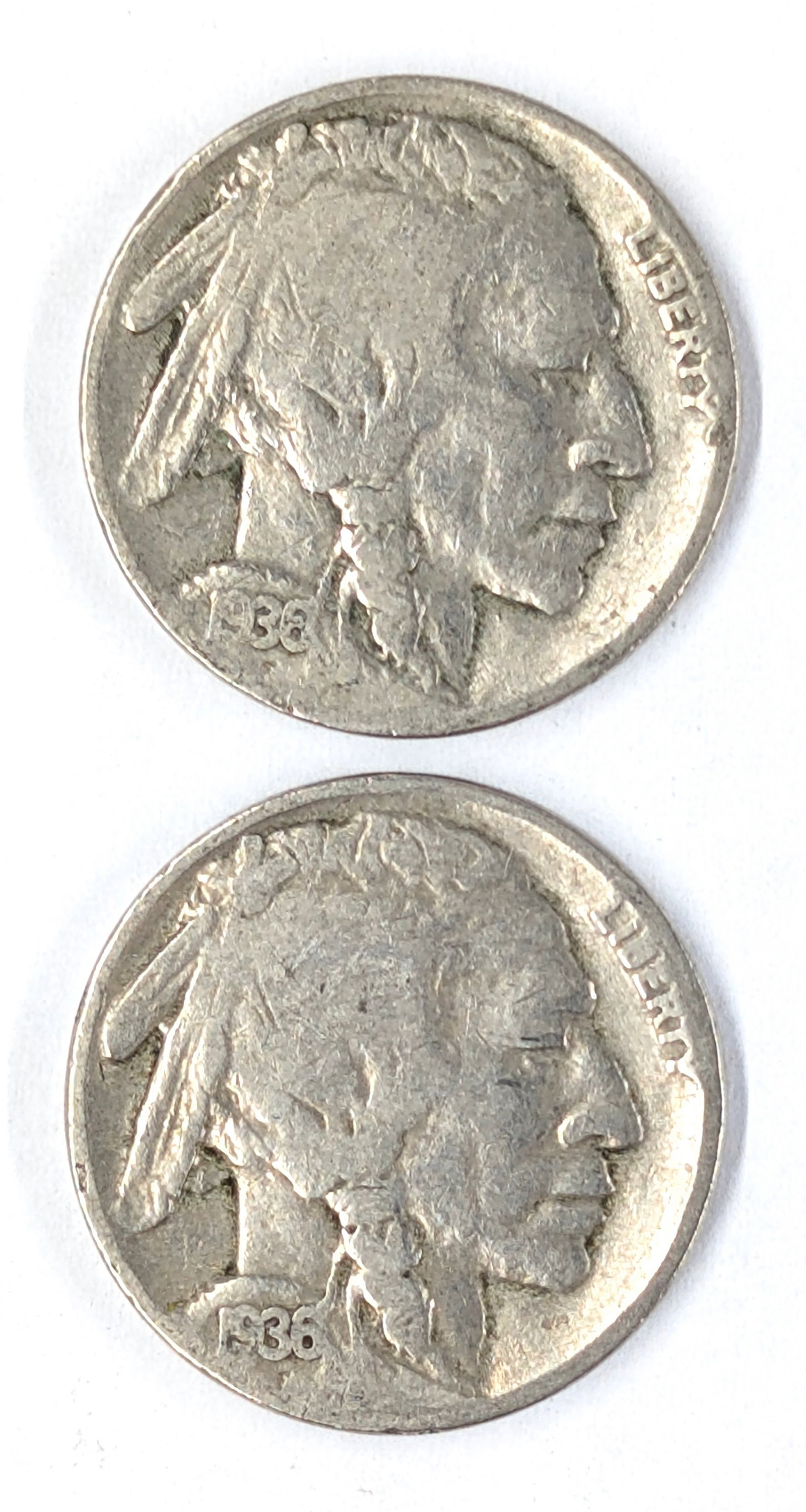 Lot of 2 Buffalo Head Nickels - Both 1936: Coin