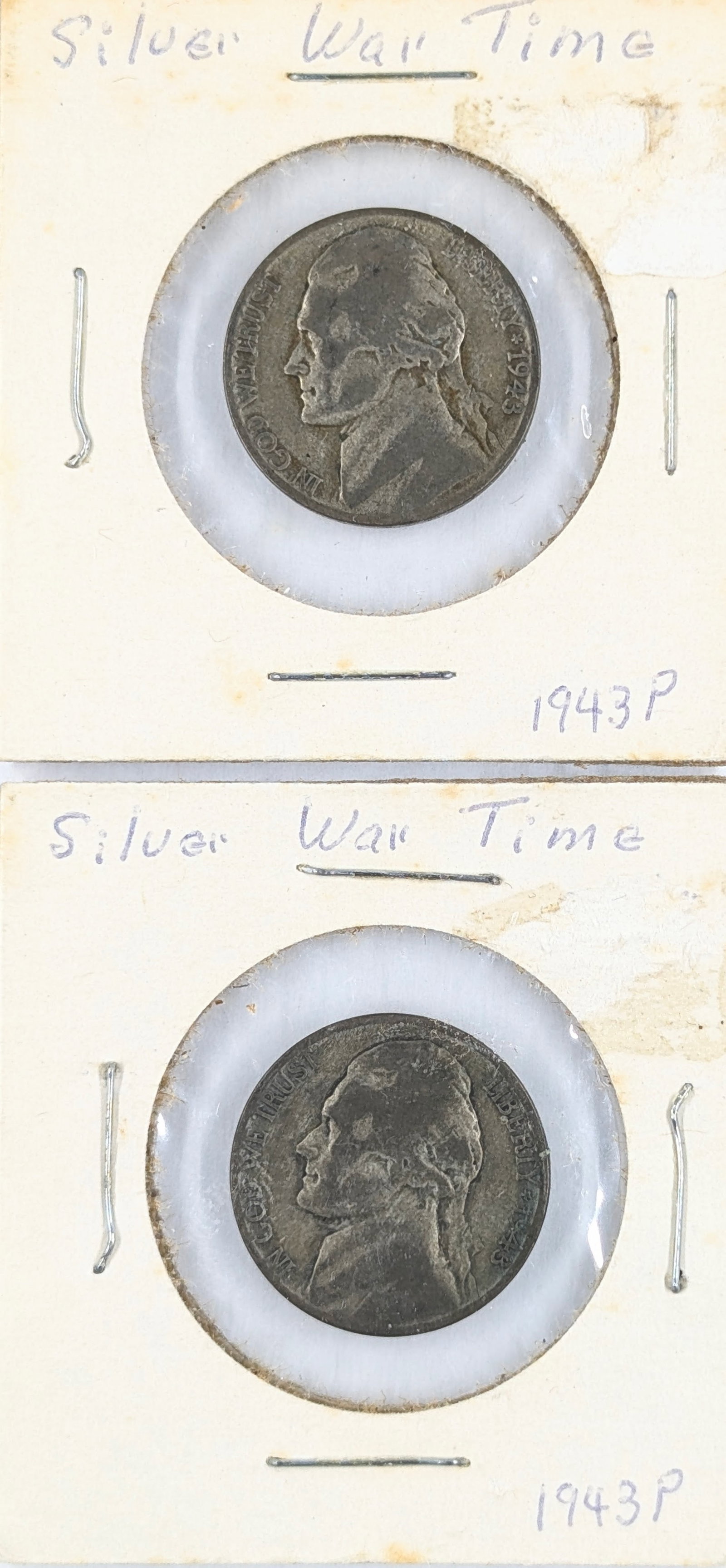 Lot of 2 Silver War Nickels - Both 1943-P: 35% Silver