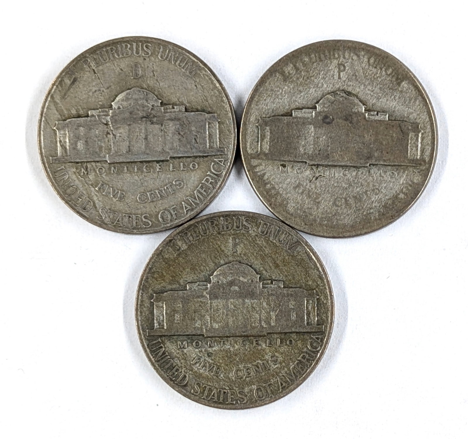 Lot of 3 Silver War Nickels - 1944-D, 1945-P(2) - 2