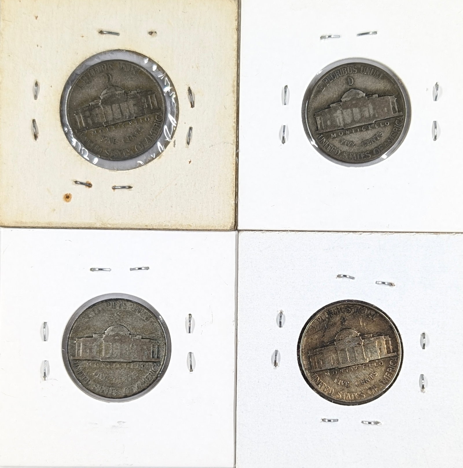 Lot of 4 Silver War Nickels - 1943-D(2), 1944 P/S - 2