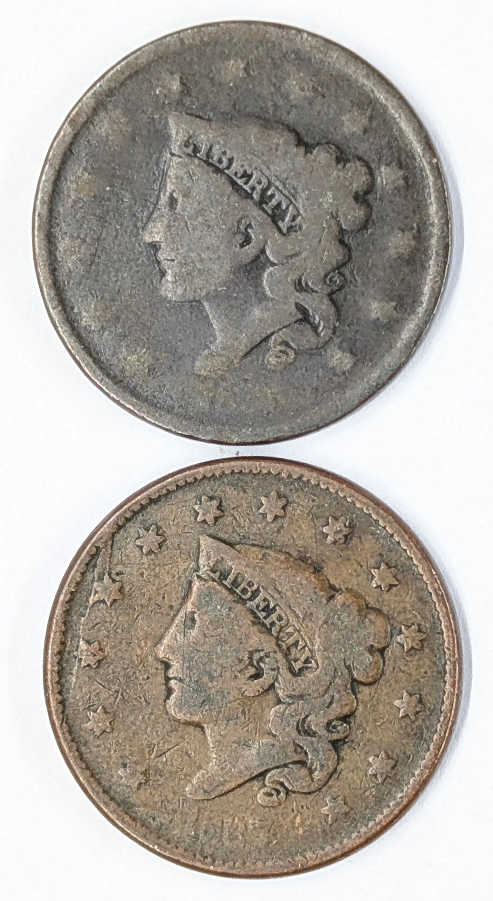 Lot of 2 Large Cents - Dates Unknown: Coin