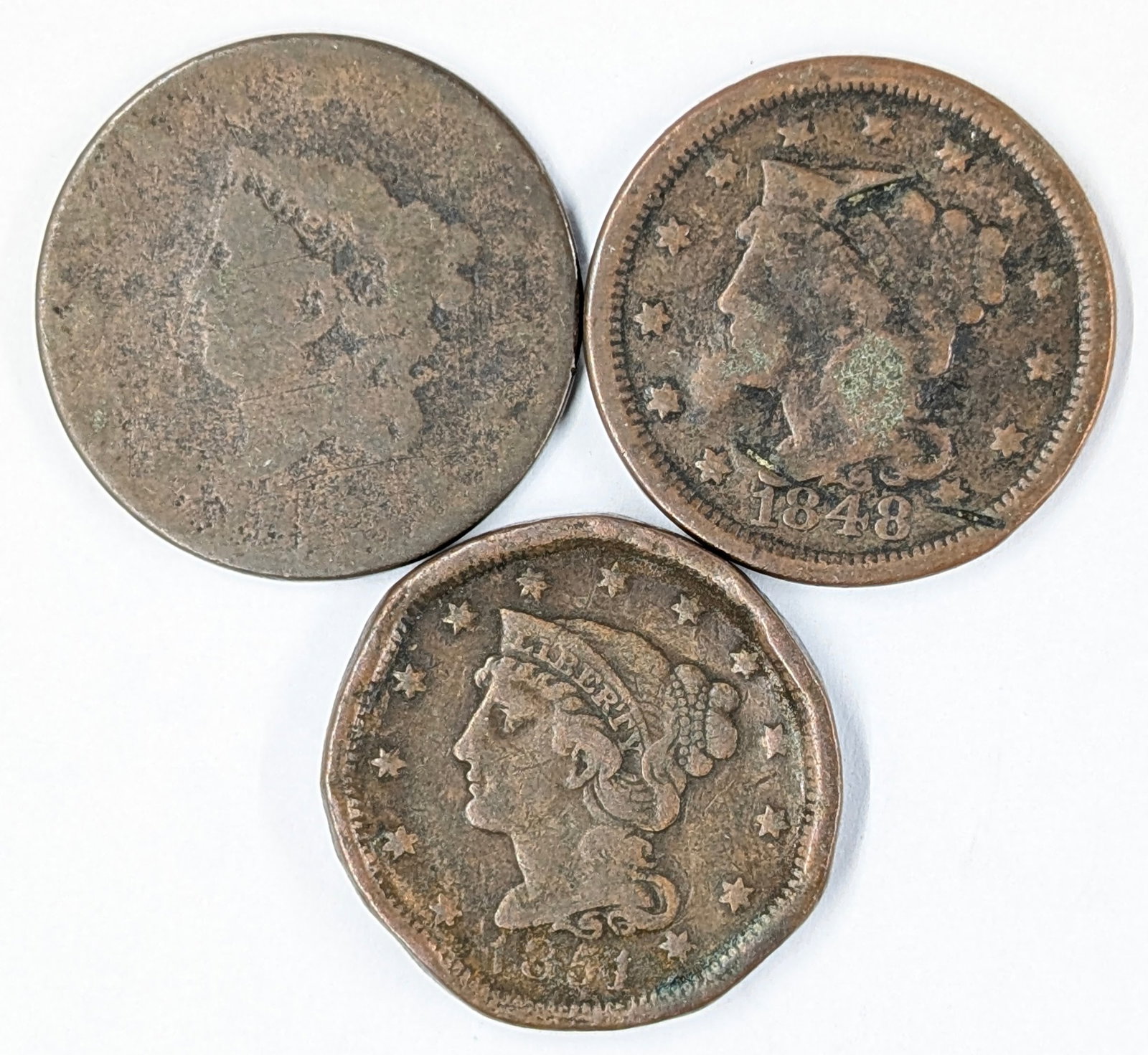 Lot of 3 Large Cents - 1848-1851 (1 of 2)