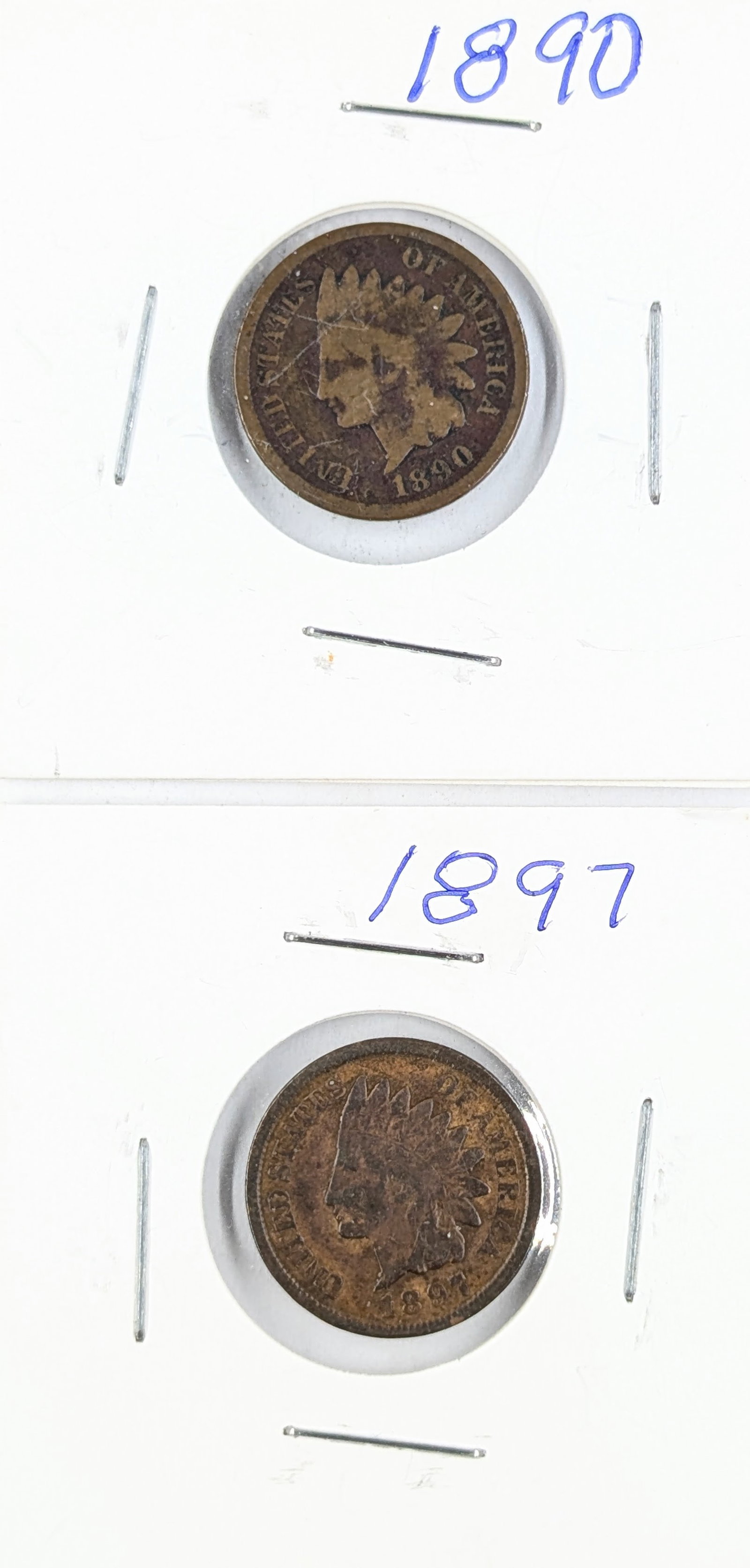 Lot of 2 Indian Head Cents - 1890, 1897: Coin