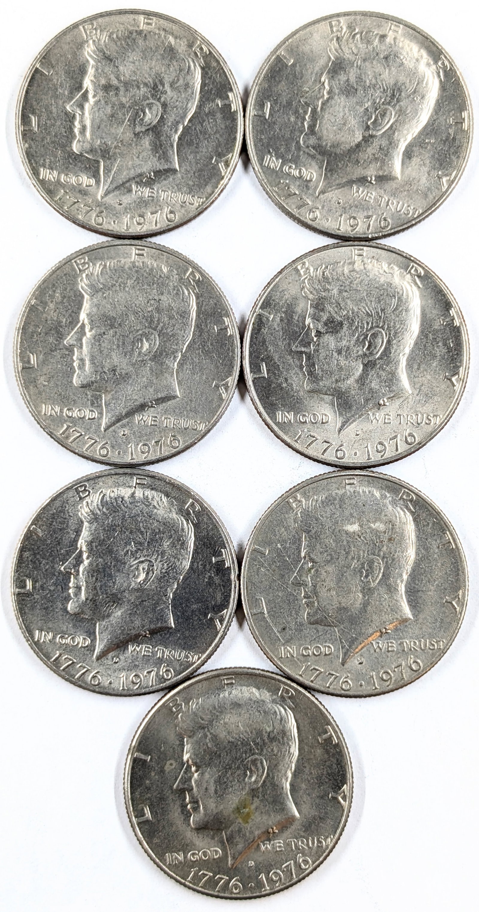 Lot of 7 Bicentennial 1976 John F Kennedy Half Dollars: Coin