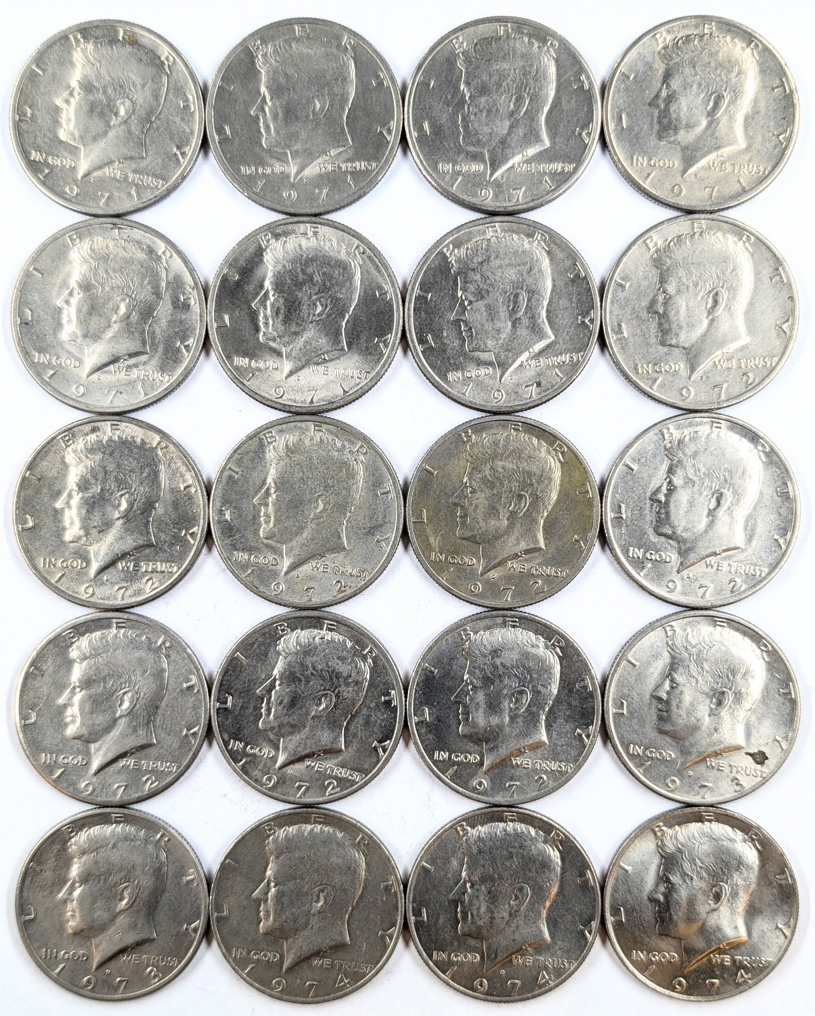 Lot of 20 John F Kennedy Half Dollars - 1971-1974: Coin