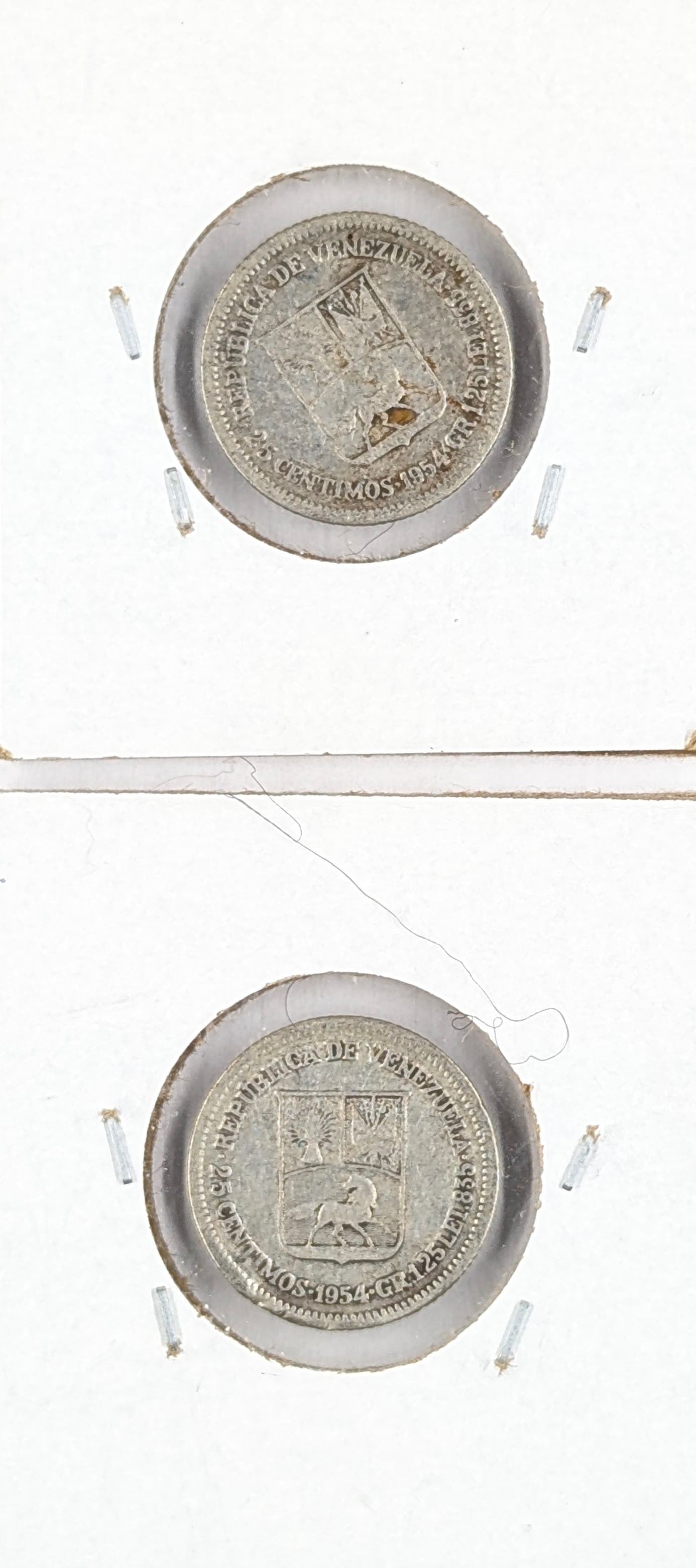 Lot of 2 Silver Venezuelan 1954 25 Cents - 2