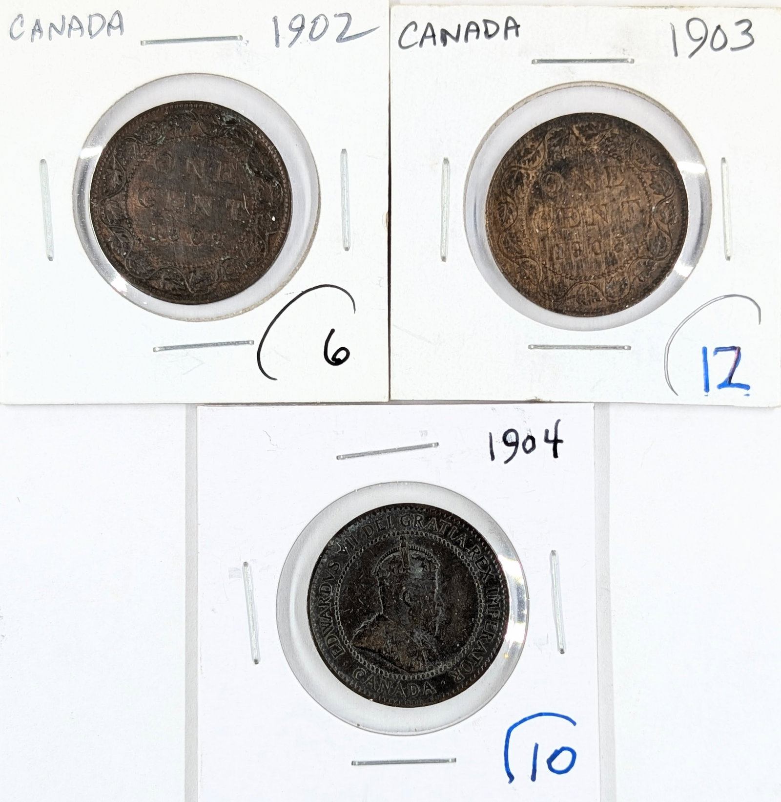 Lot of 3 Canadian Cents - 1902-1904: Coin
