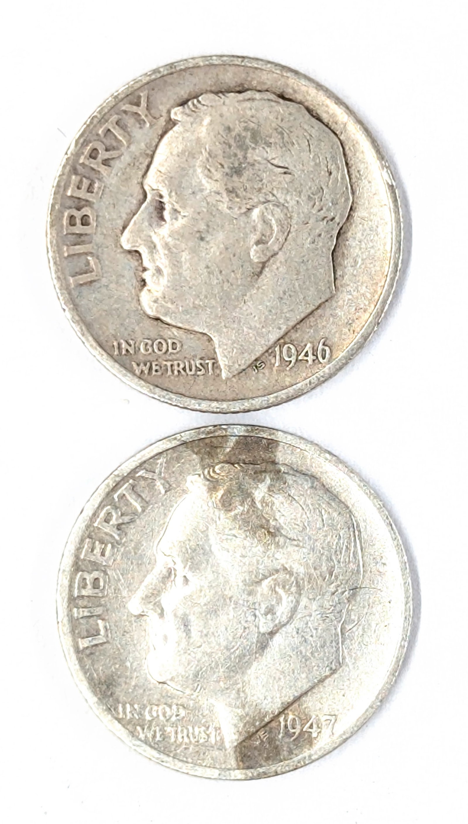Lot of 2 Silver Roosevelt Dimes - 1946, 1947-S: Silver