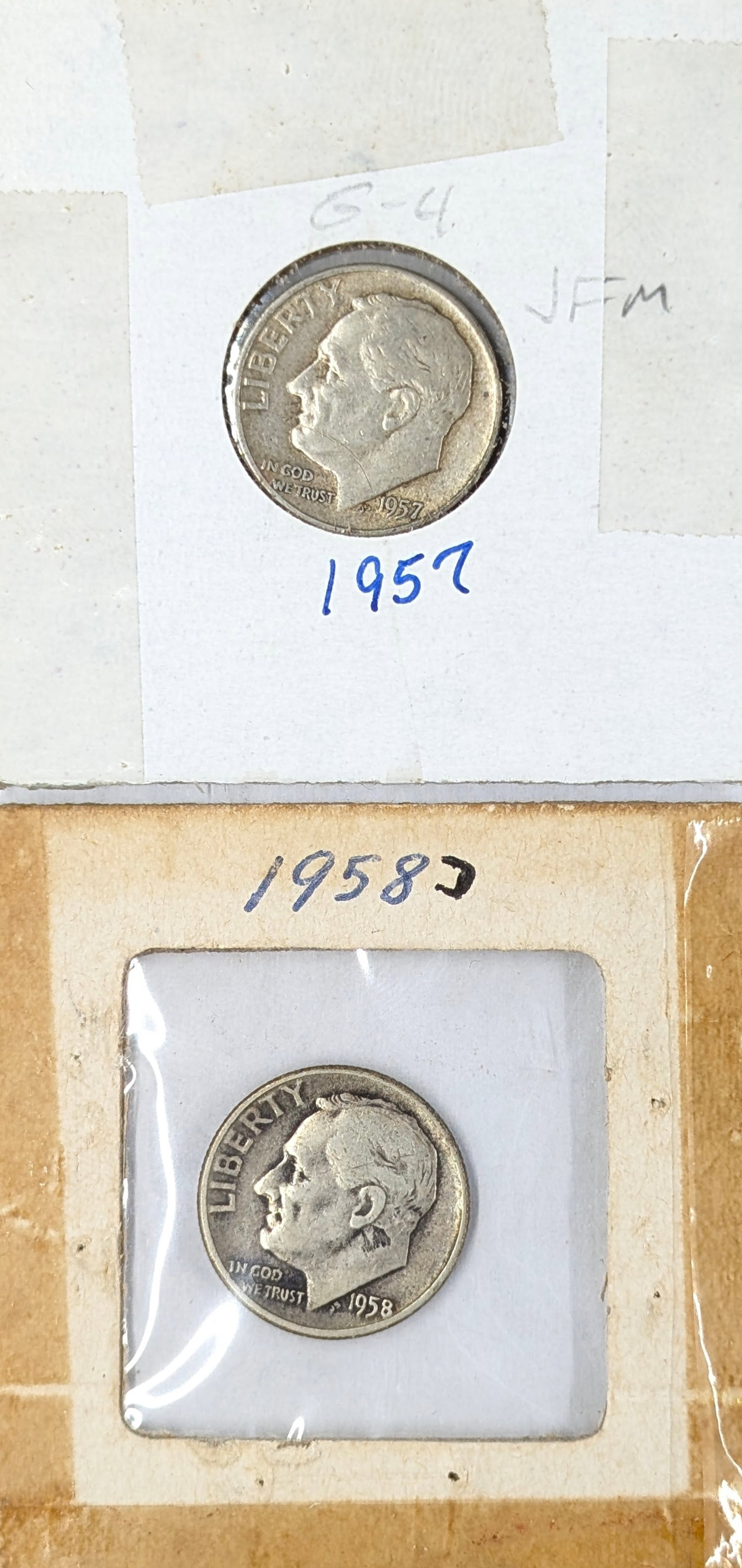 Lot of 2 Silver Roosevelt Dimes - 1957, 1958: Silver