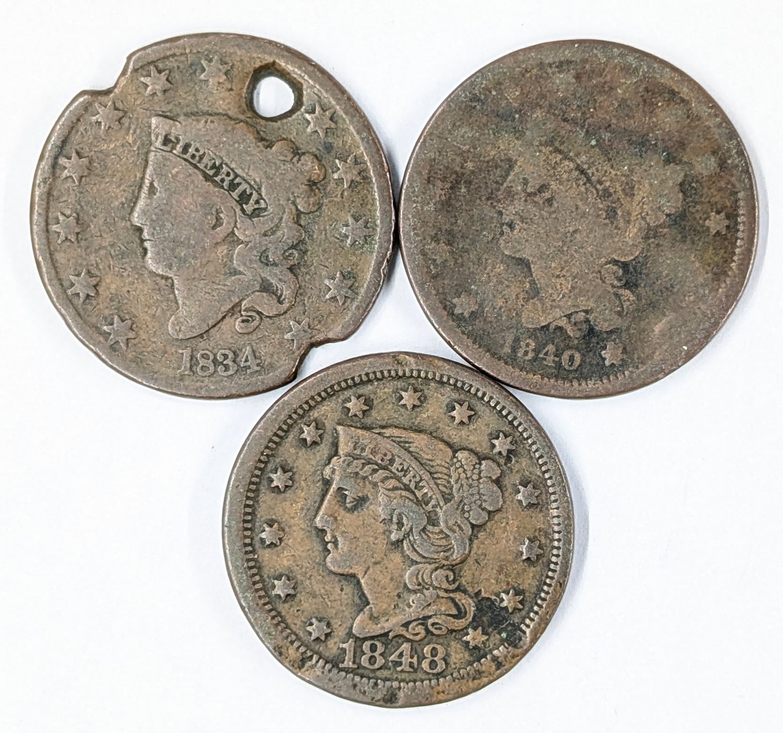 Lot of 3 Large Cents - 1834-1848 (1 of 2)