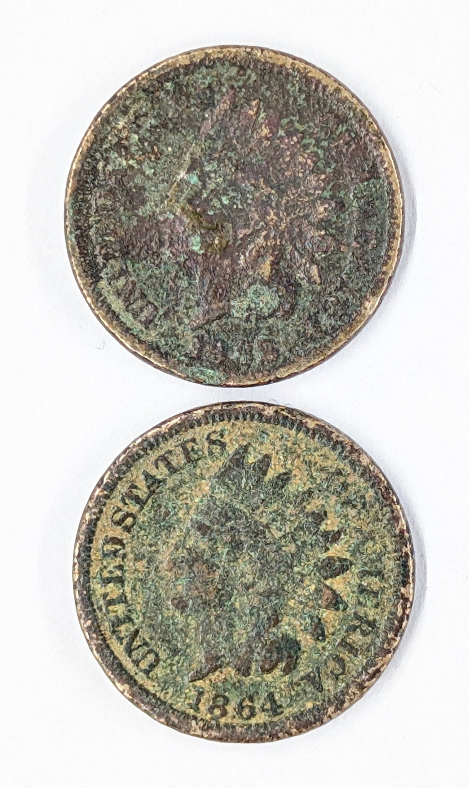 Lot of 2 Indian Head Cents - 1862, 1864: Heavily Circulated