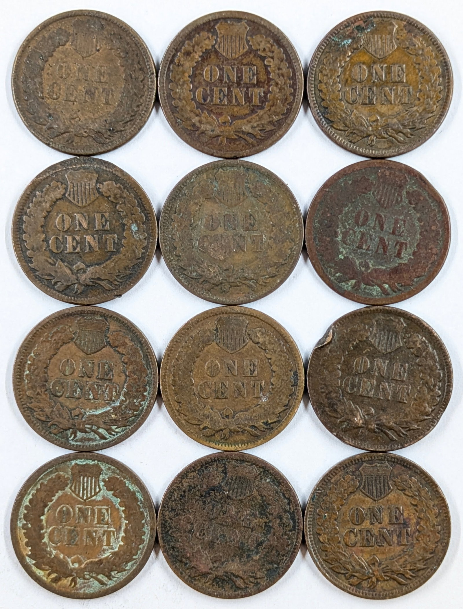 Lot of 12 Indian Head Cents - 1895-1907 - 2