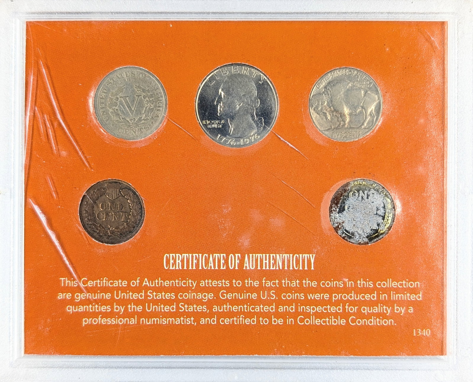 Five Rare Coins Set - Bicentennial Quarter, V & Buffalo Nickels, Indian & Steel Lincoln Cents - 2