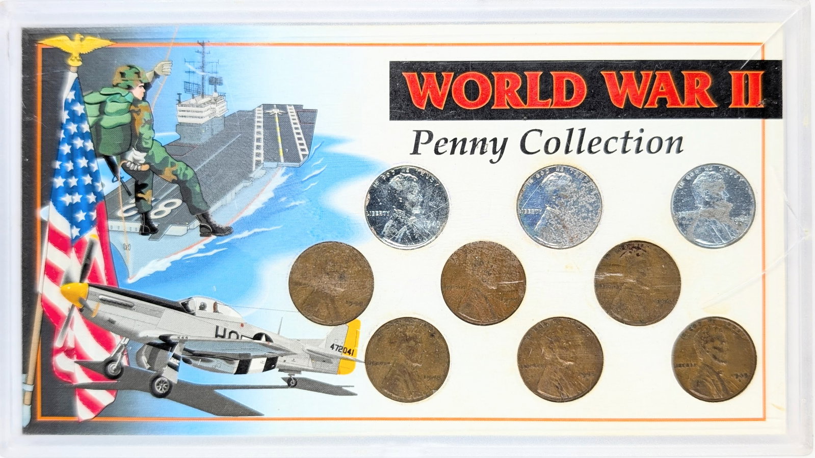 WWII Penny Collection w/ 3 Steel Cents & 6 Wheat Cents: Coin