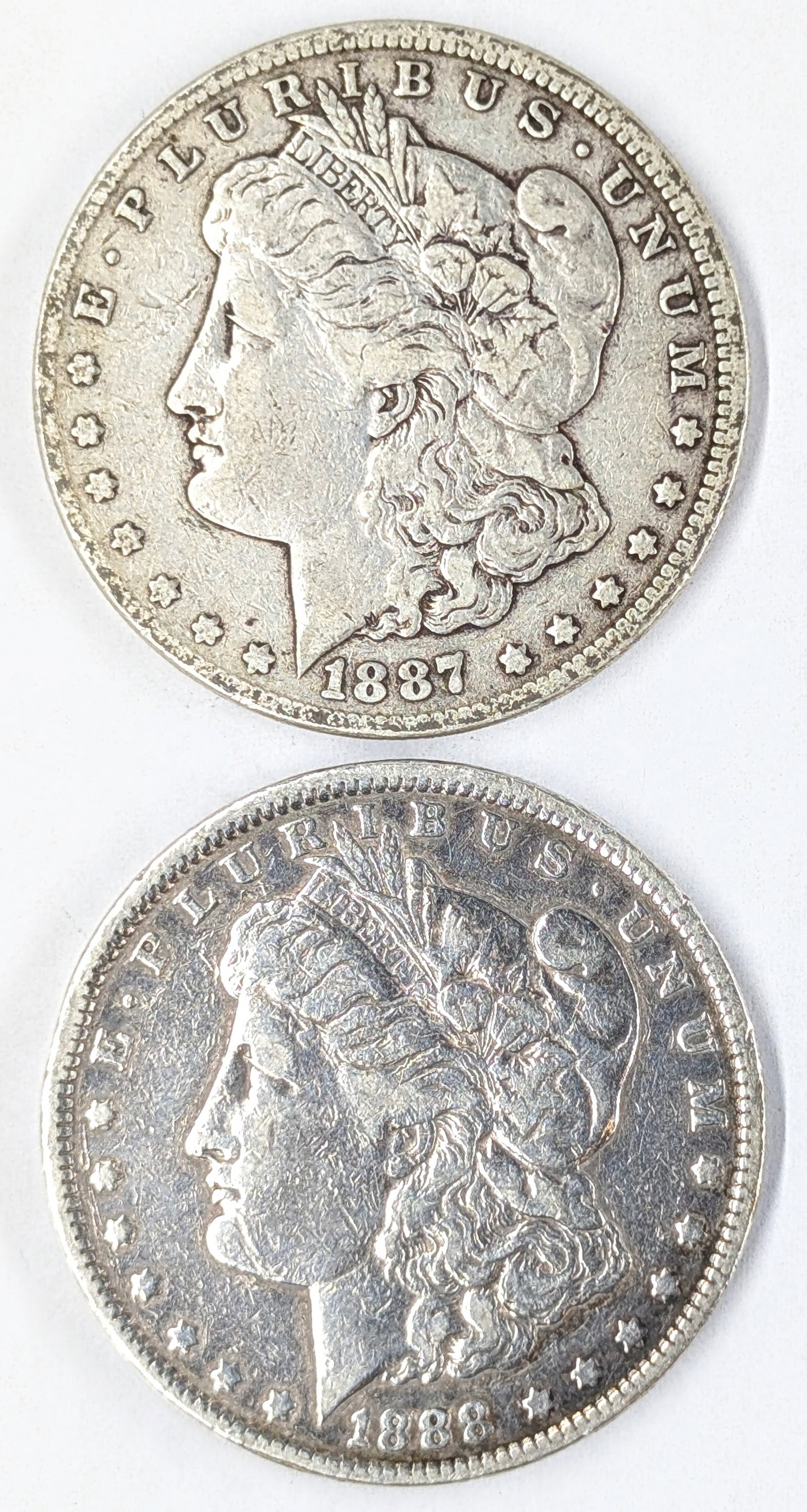 Lot of 2 Morgan Silver Dollars- 1887-S, 1888: _