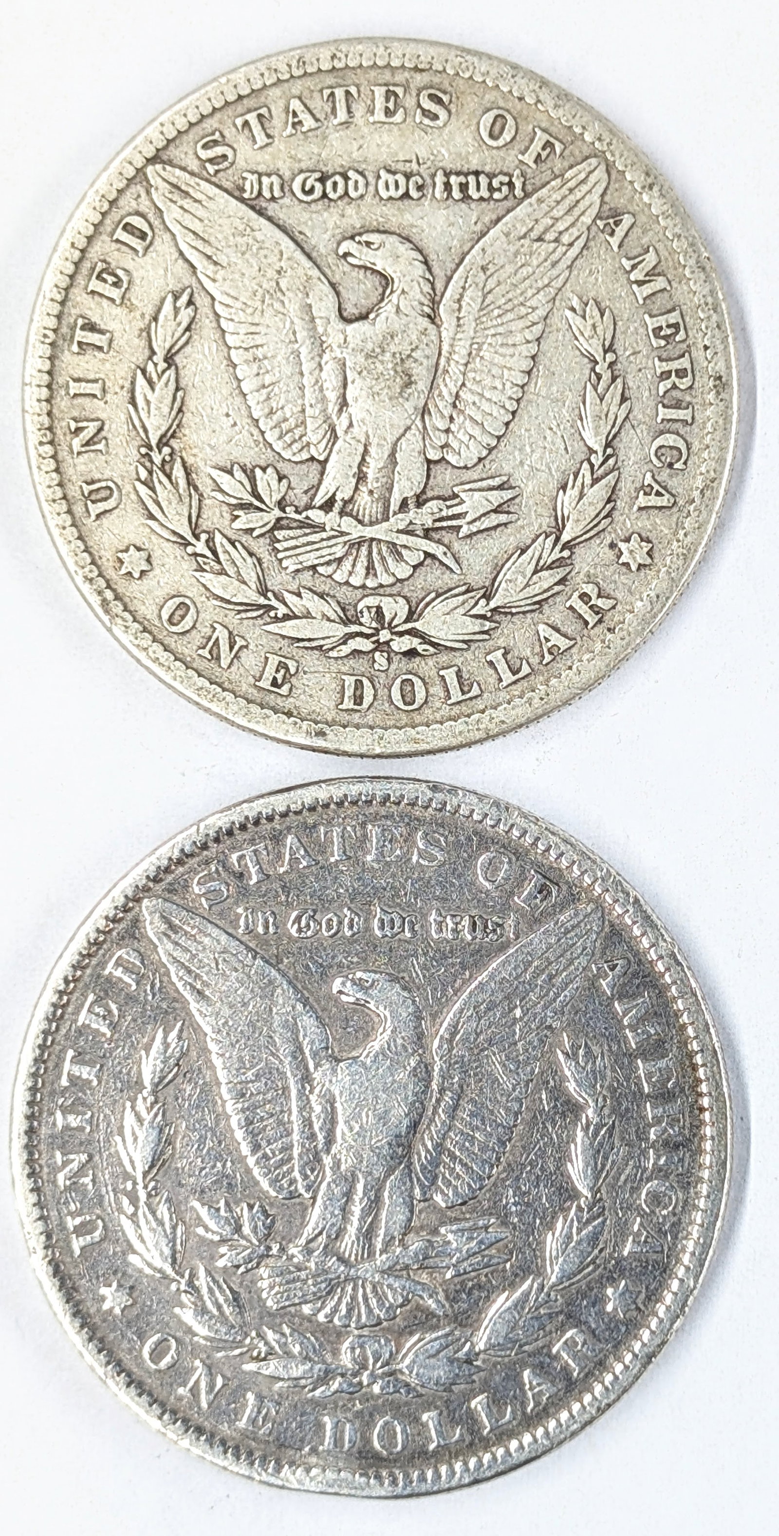 Lot of 2 Morgan Silver Dollars- 1887-S, 1888 - 2